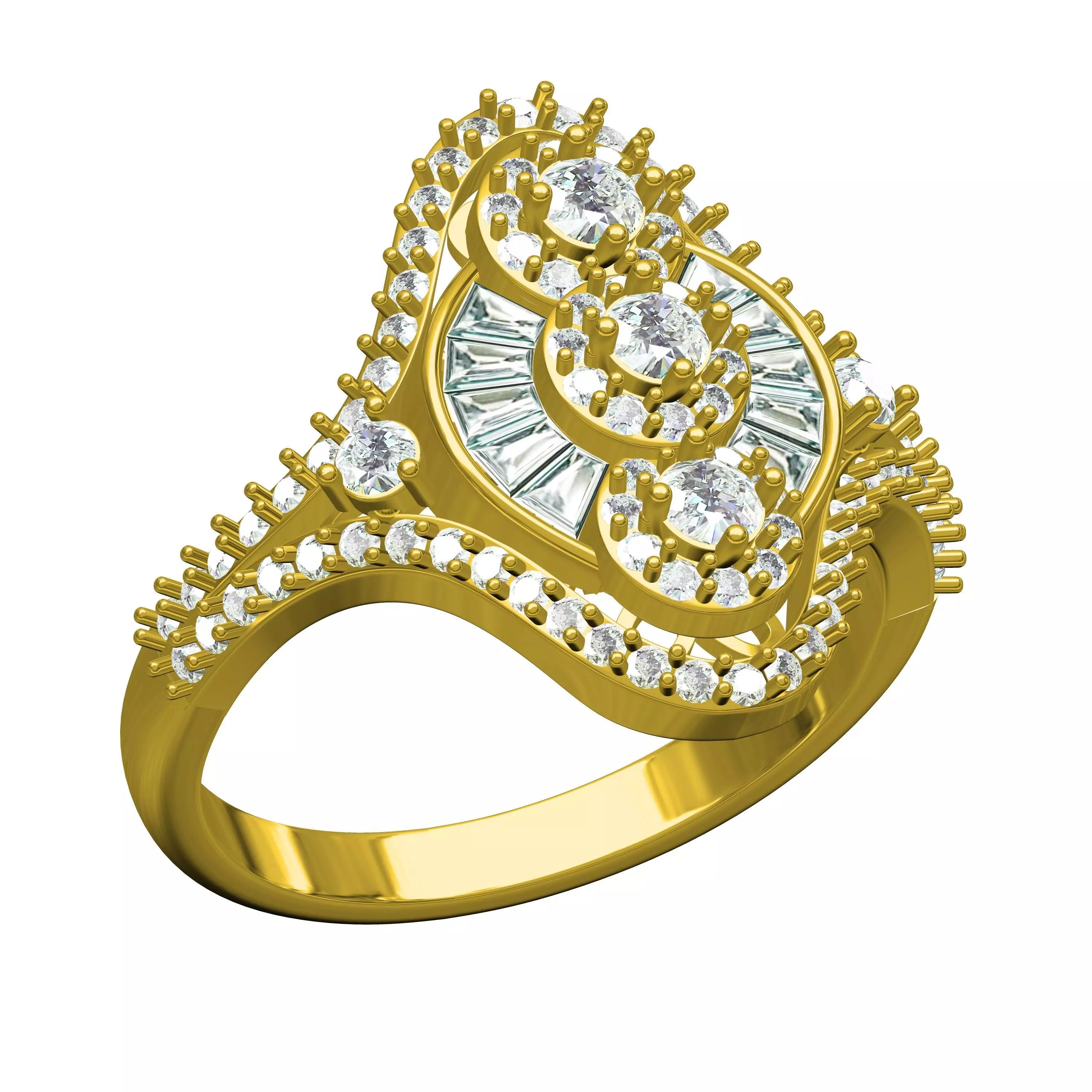 Three Vertical Diamond Art Deco Ring 3D print model