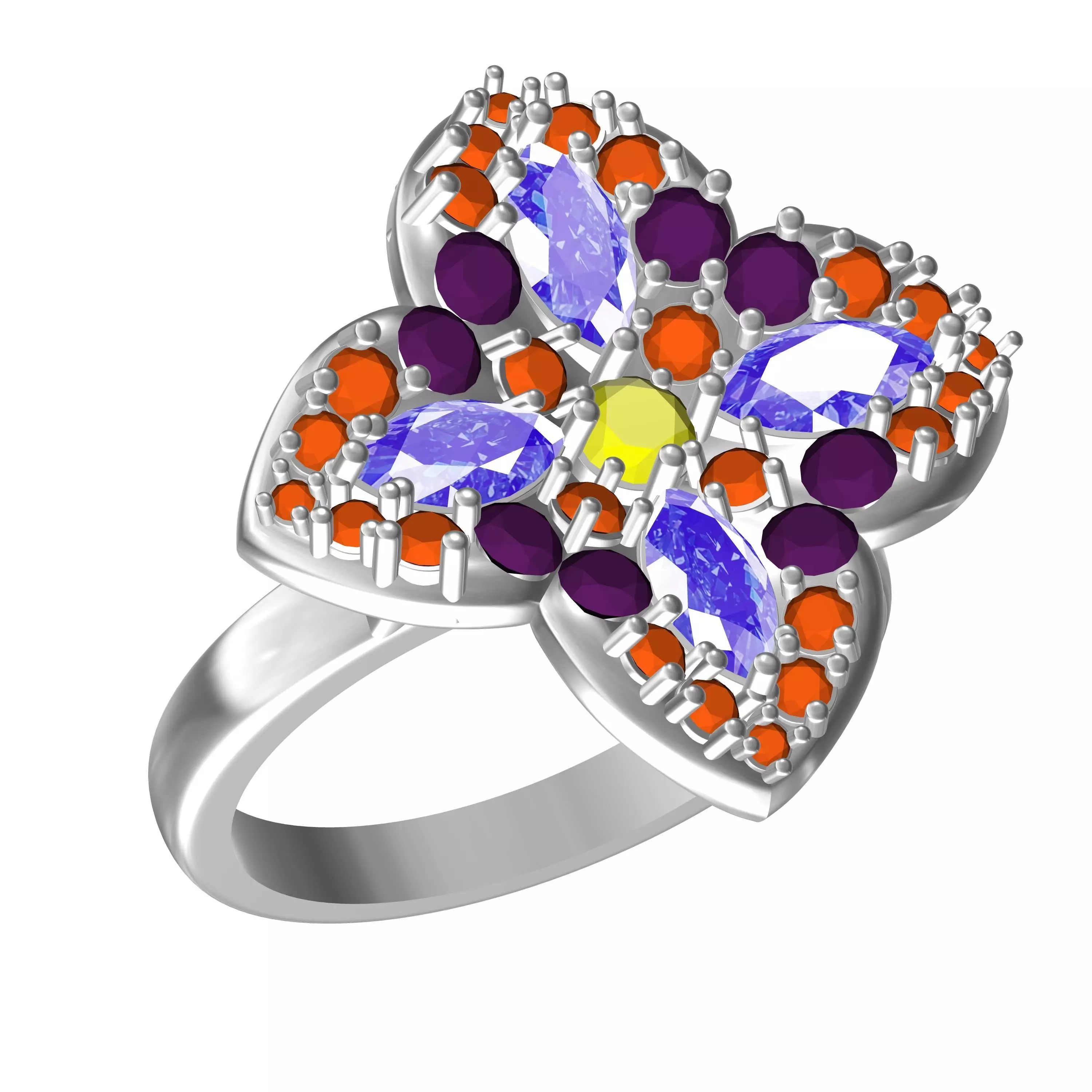 Antique Colorful Diamond Flower Engagement Ring 3D print model
