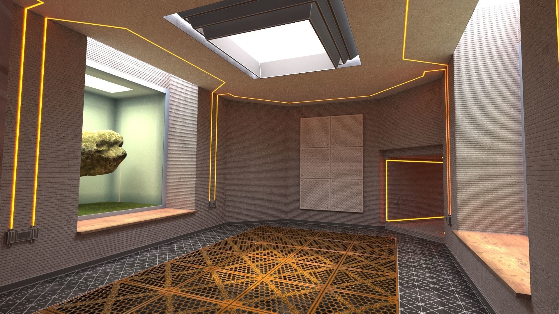Interlockable Sci-Fi Virtual-Reality Art Gallery Low-poly 3D model_5