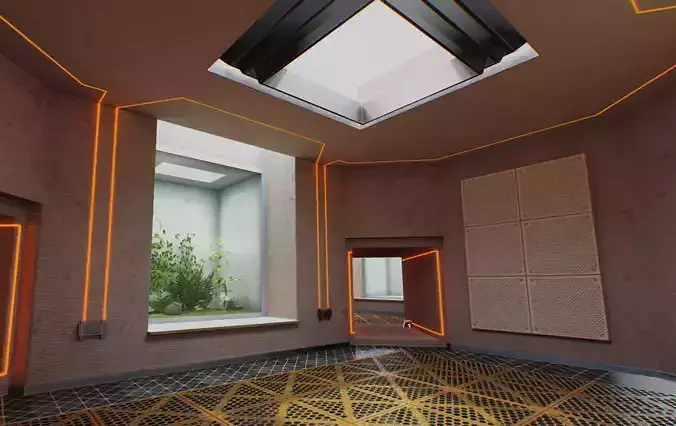 Interlockable Sci-Fi Virtual-Reality Art Gallery Low-poly 3D model