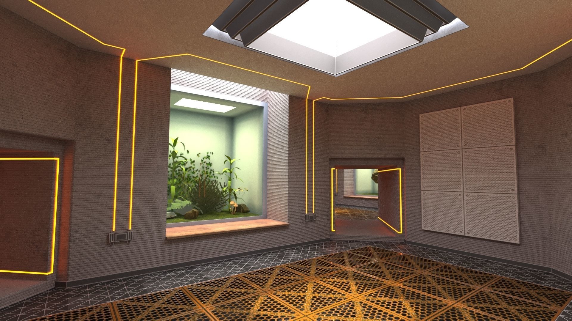 Interlockable Sci-Fi Virtual-Reality Art Gallery Low-poly 3D model_4