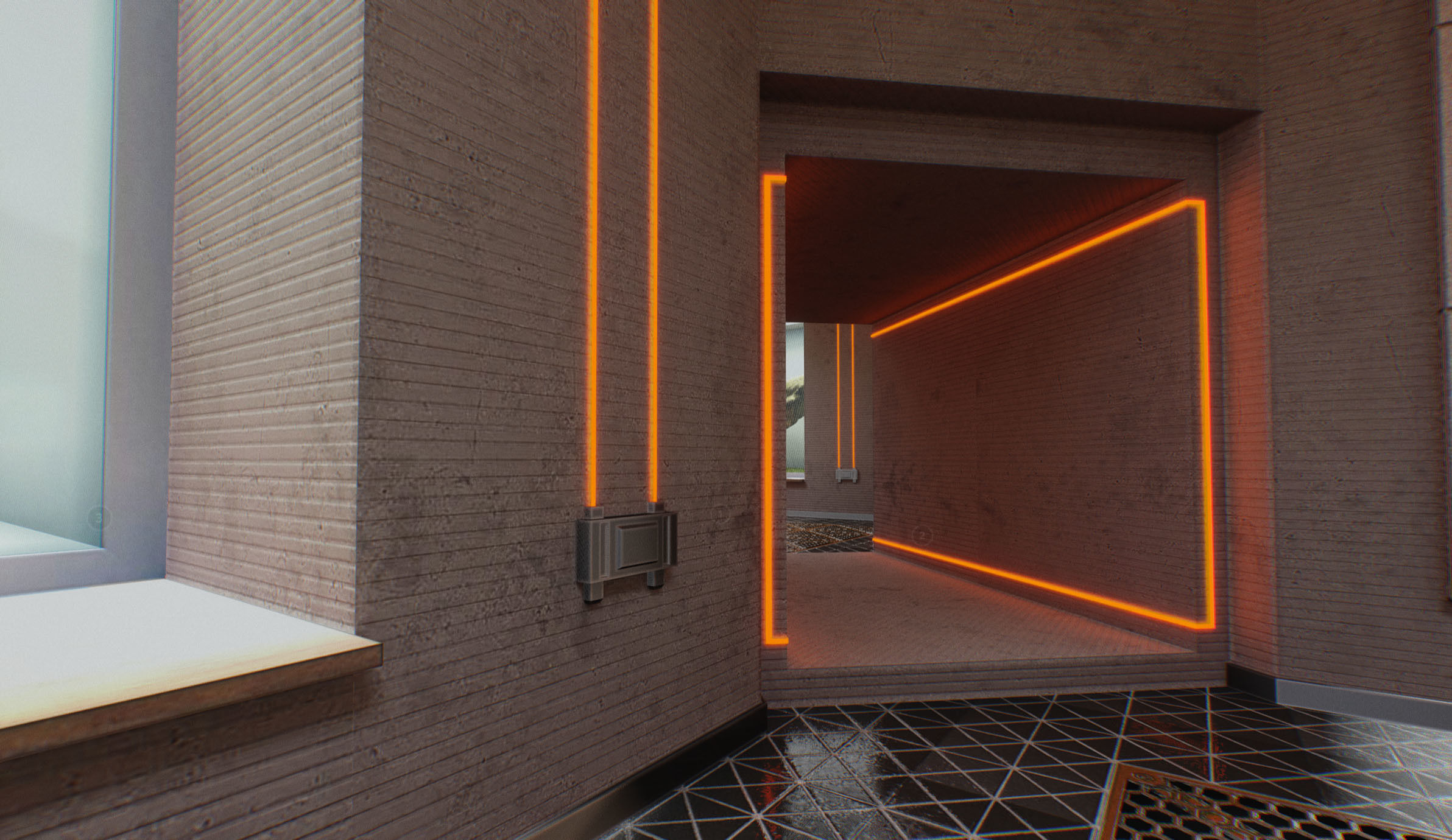 Interlockable Sci-Fi Virtual-Reality Art Gallery Low-poly 3D model_9