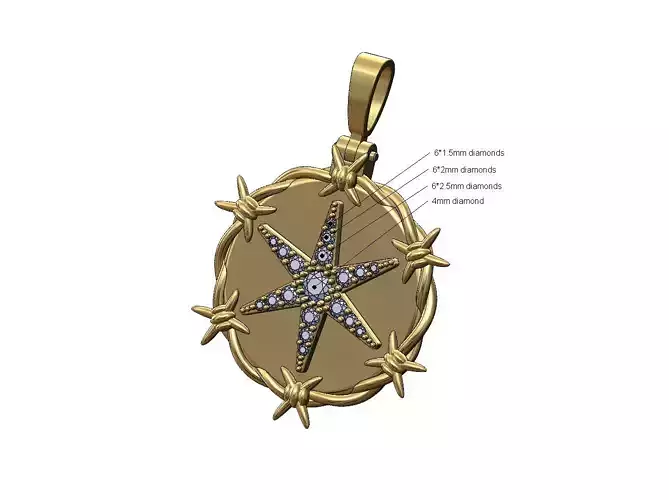 Star diamond cluster barbwire thornes pendant with bail 3D print model