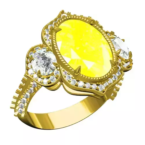 Three Oval Stone Round Diamond Halo Cocktail Ring