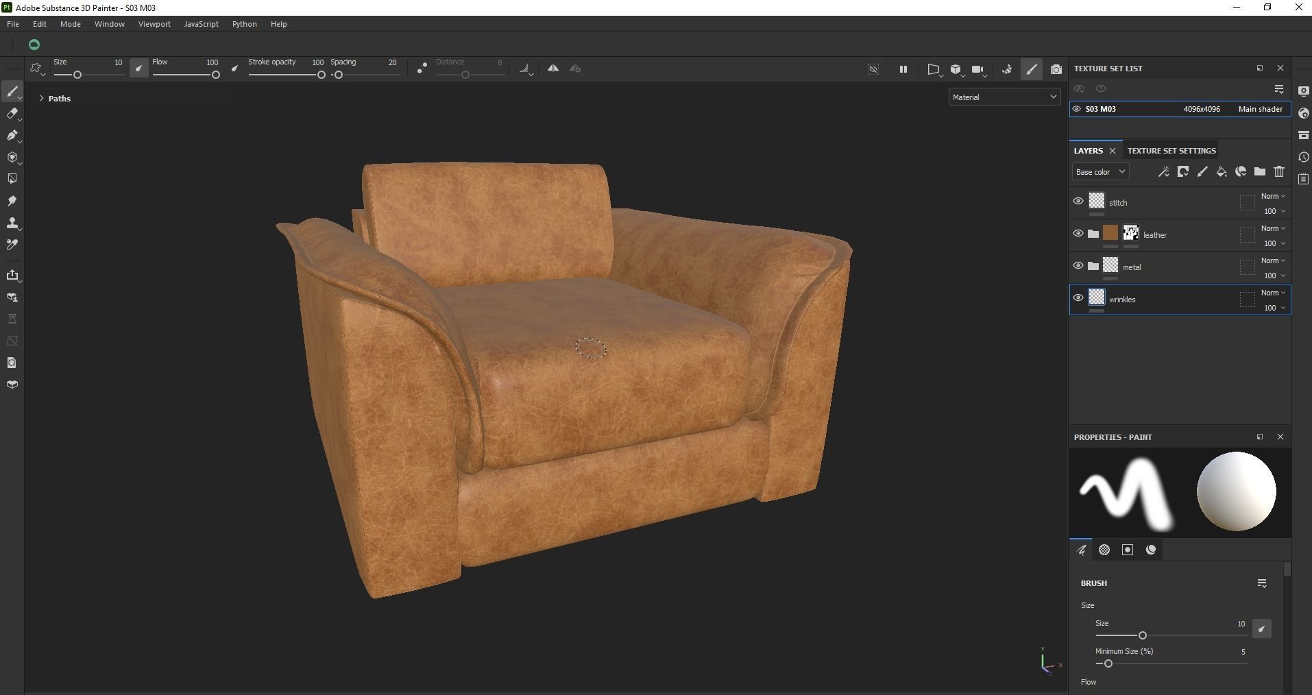 Brown leather sofa Low-poly 3D model_21