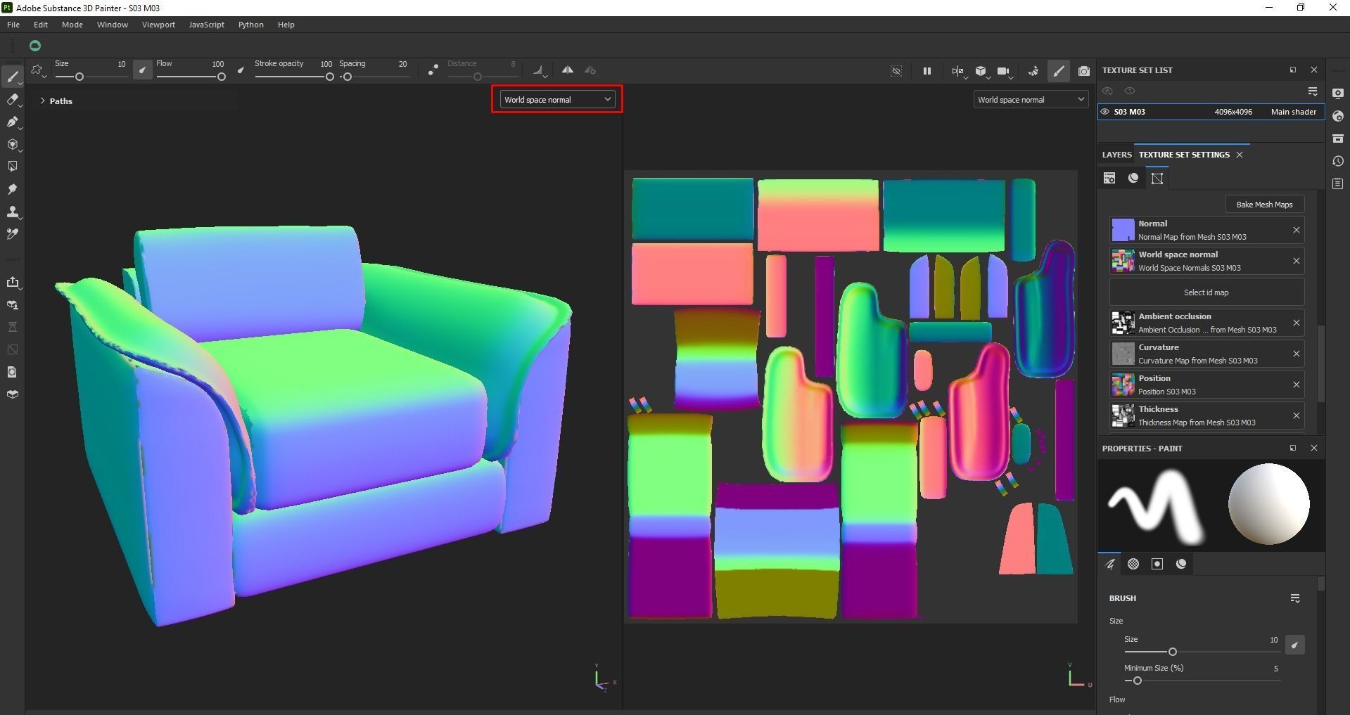 Brown leather sofa Low-poly 3D model_26