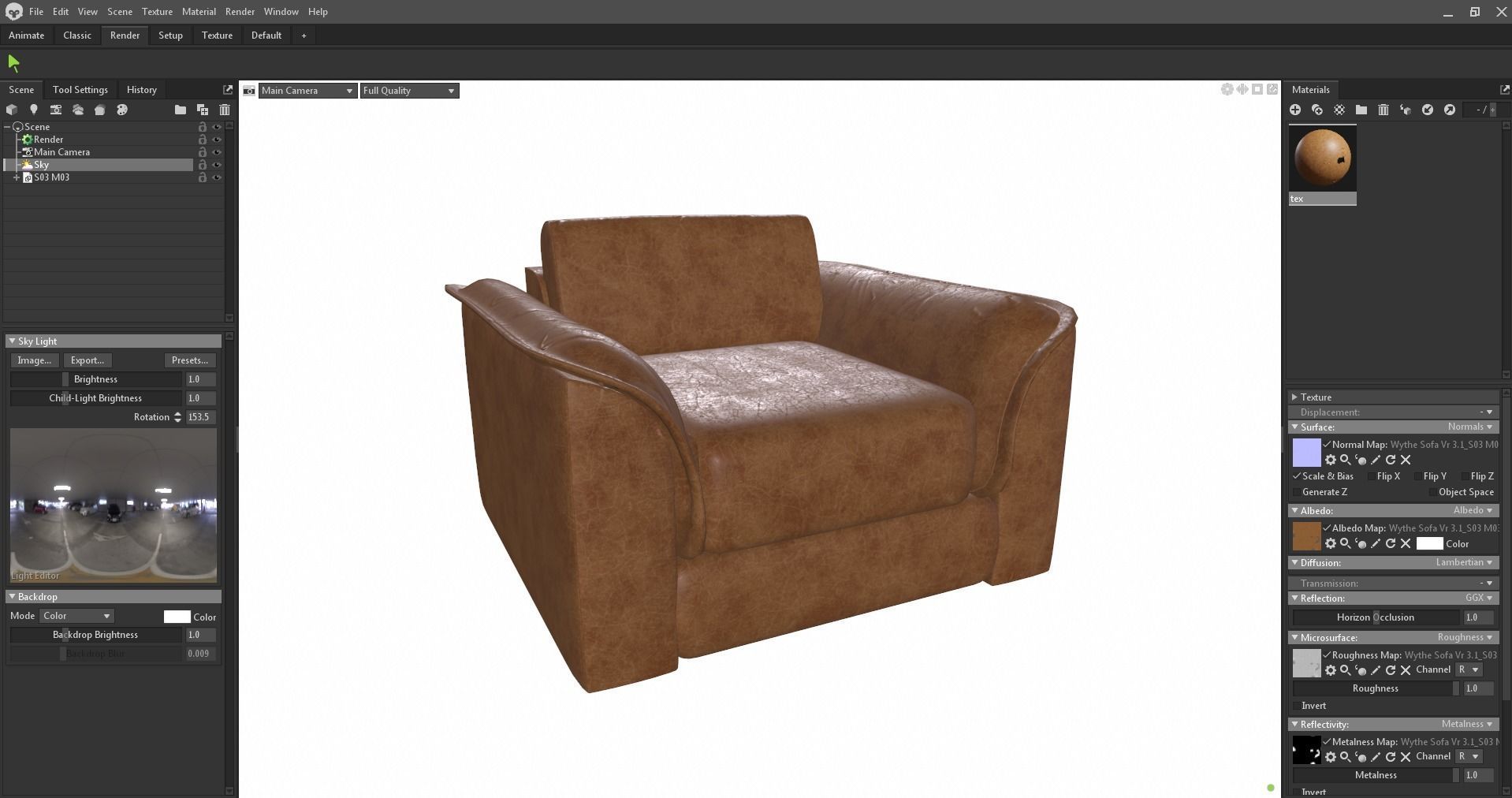 Brown leather sofa Low-poly 3D model_20