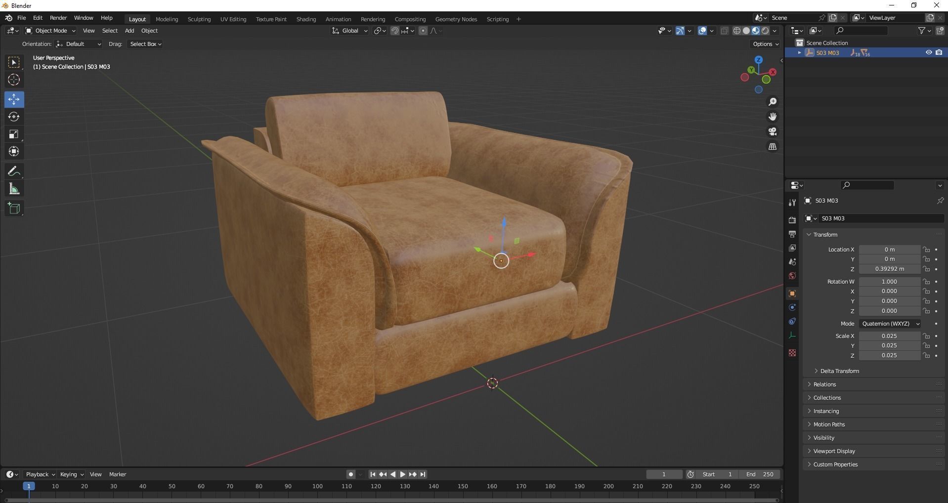 Brown leather sofa Low-poly 3D model_22