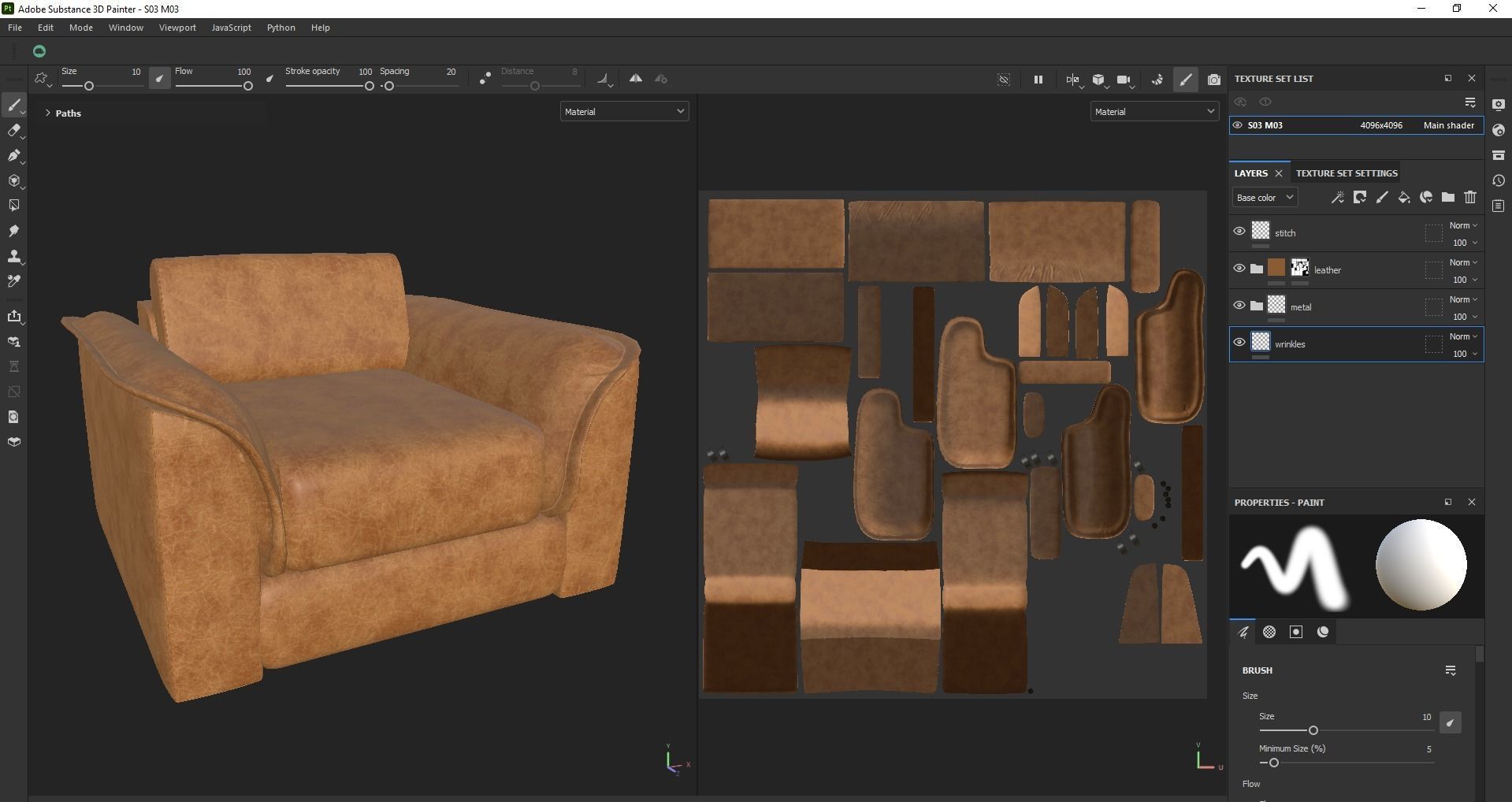 Brown leather sofa Low-poly 3D model_27