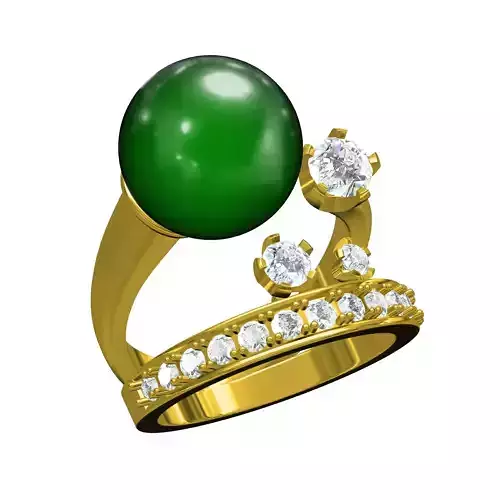 Green Pearl Stone Split Shank Engagement Ring