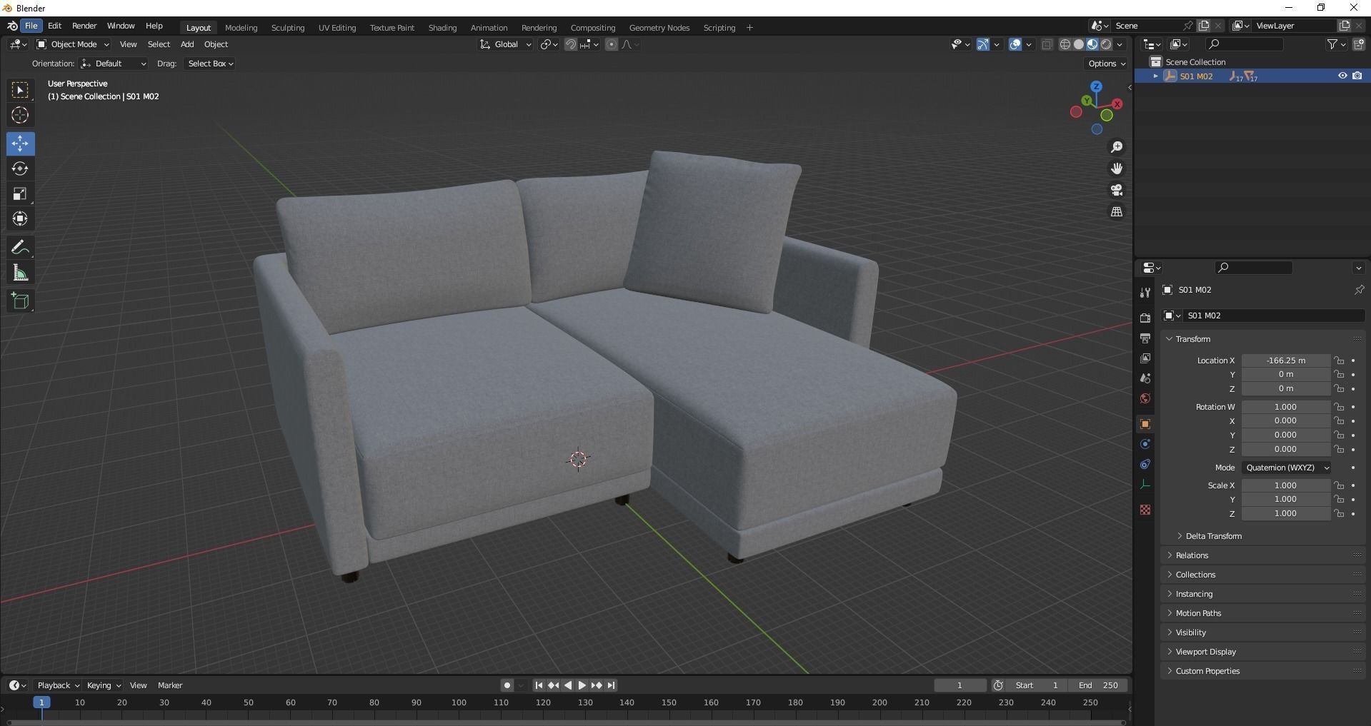 Gather arm wide chaise sectional sofa 3D model_30