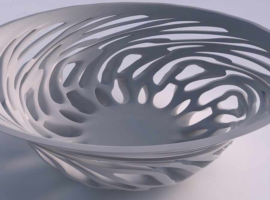 Bowl wide low with twisted smooth cuts twisted and tapered 3D print model_0