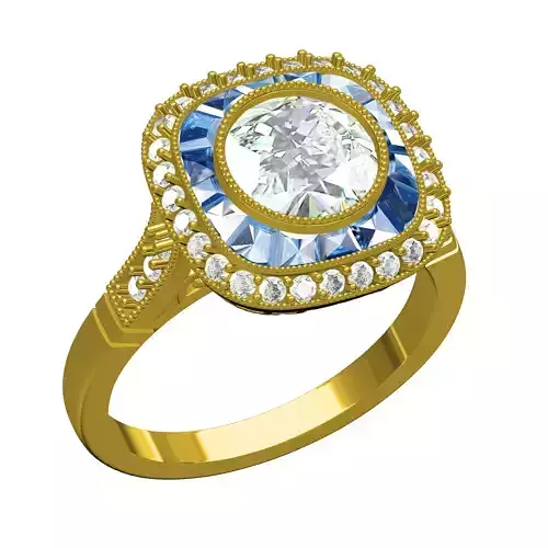 Round Diamond Cushion Halo Filigree Engagement Ring