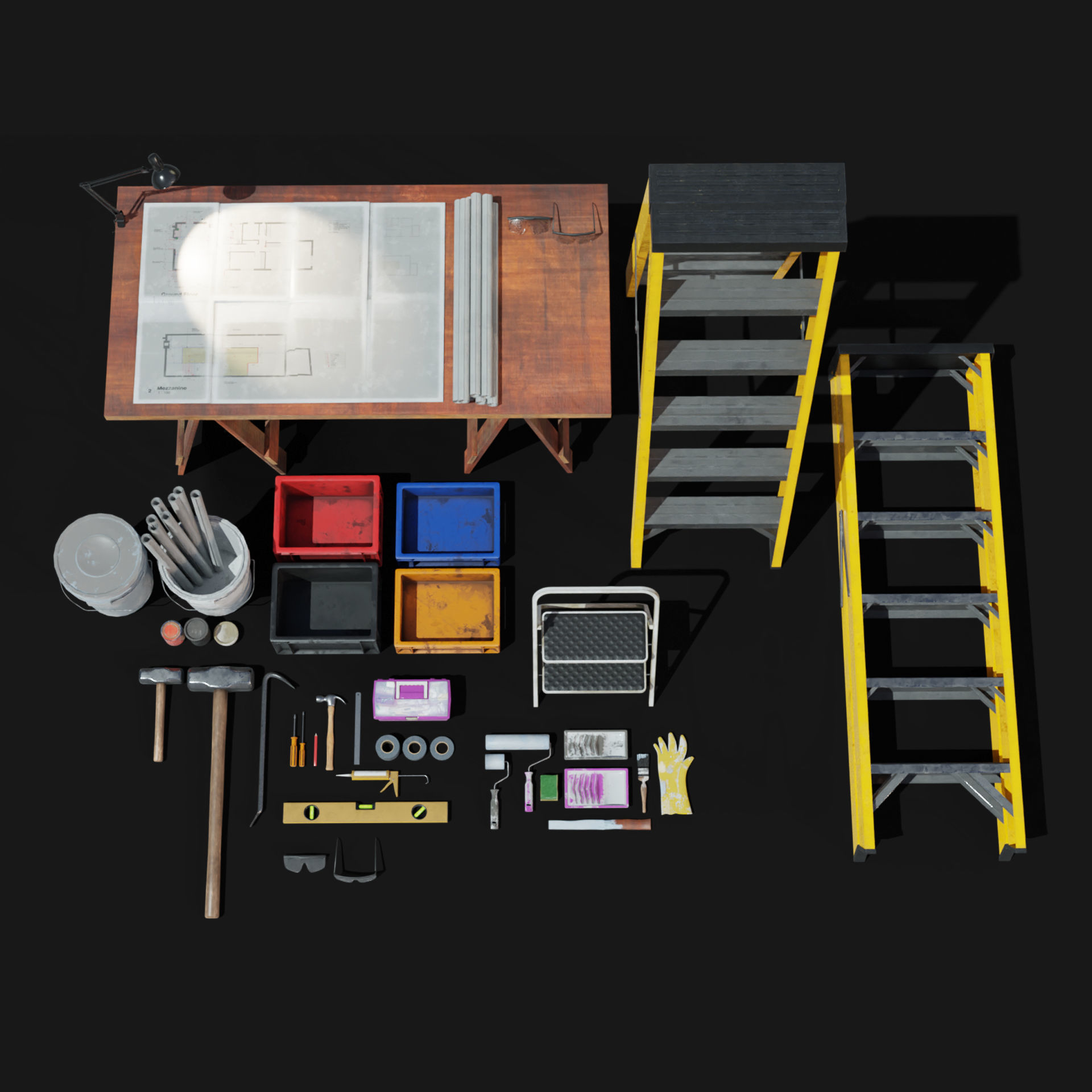 Rennovation Demolition Diy Handyman Tools Equipment 3D Assets Low-poly 3D model_1