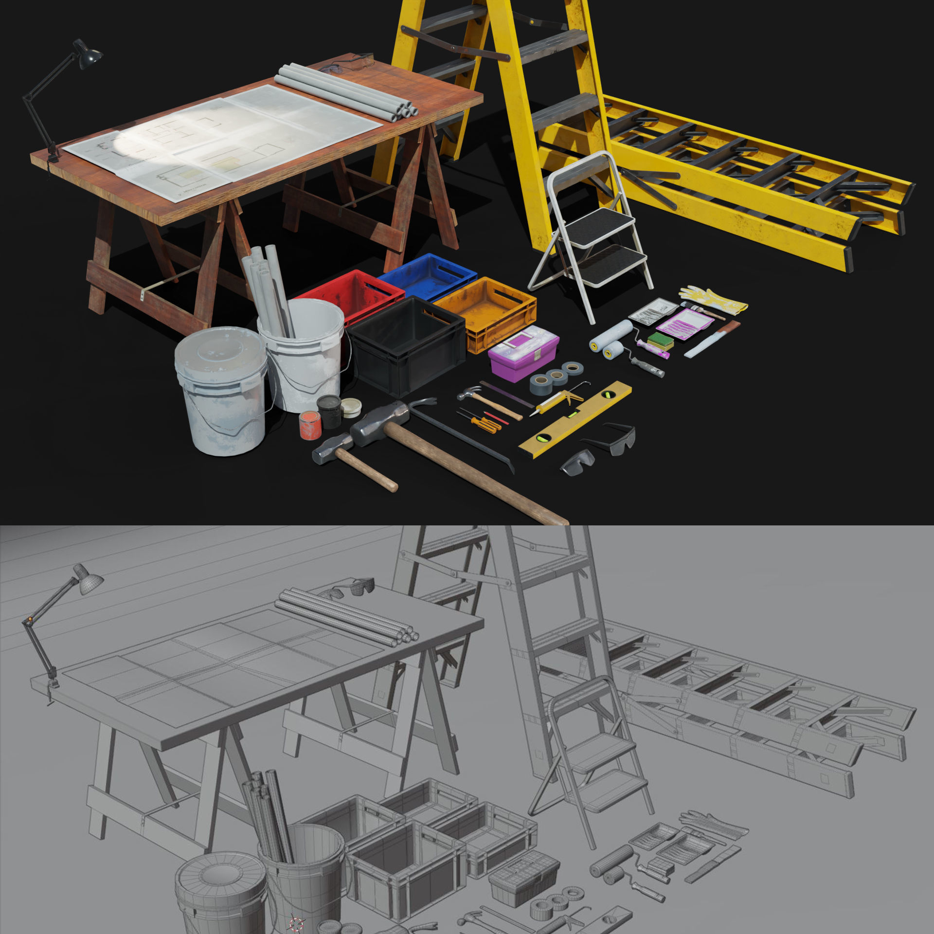 Rennovation Demolition Diy Handyman Tools Equipment 3D Assets Low-poly 3D model_2