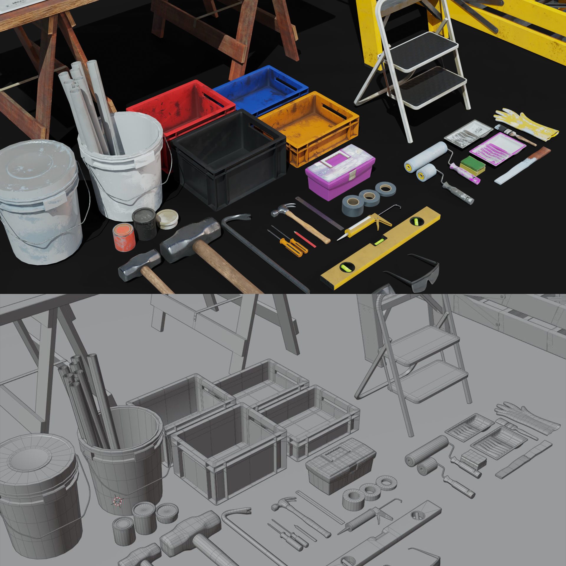 Rennovation Demolition Diy Handyman Tools Equipment 3D Assets Low-poly 3D model_3