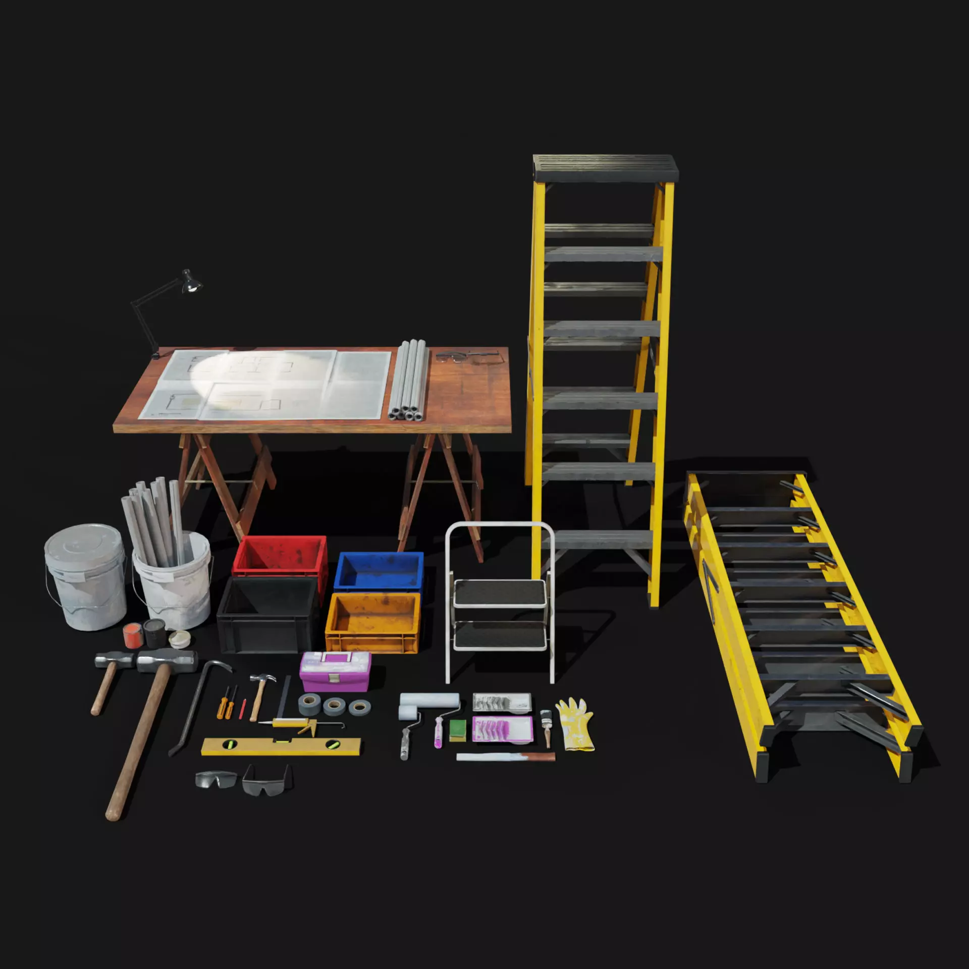 Rennovation Demolition Diy Handyman Tools Equipment 3D Assets Low-poly 3D model_0