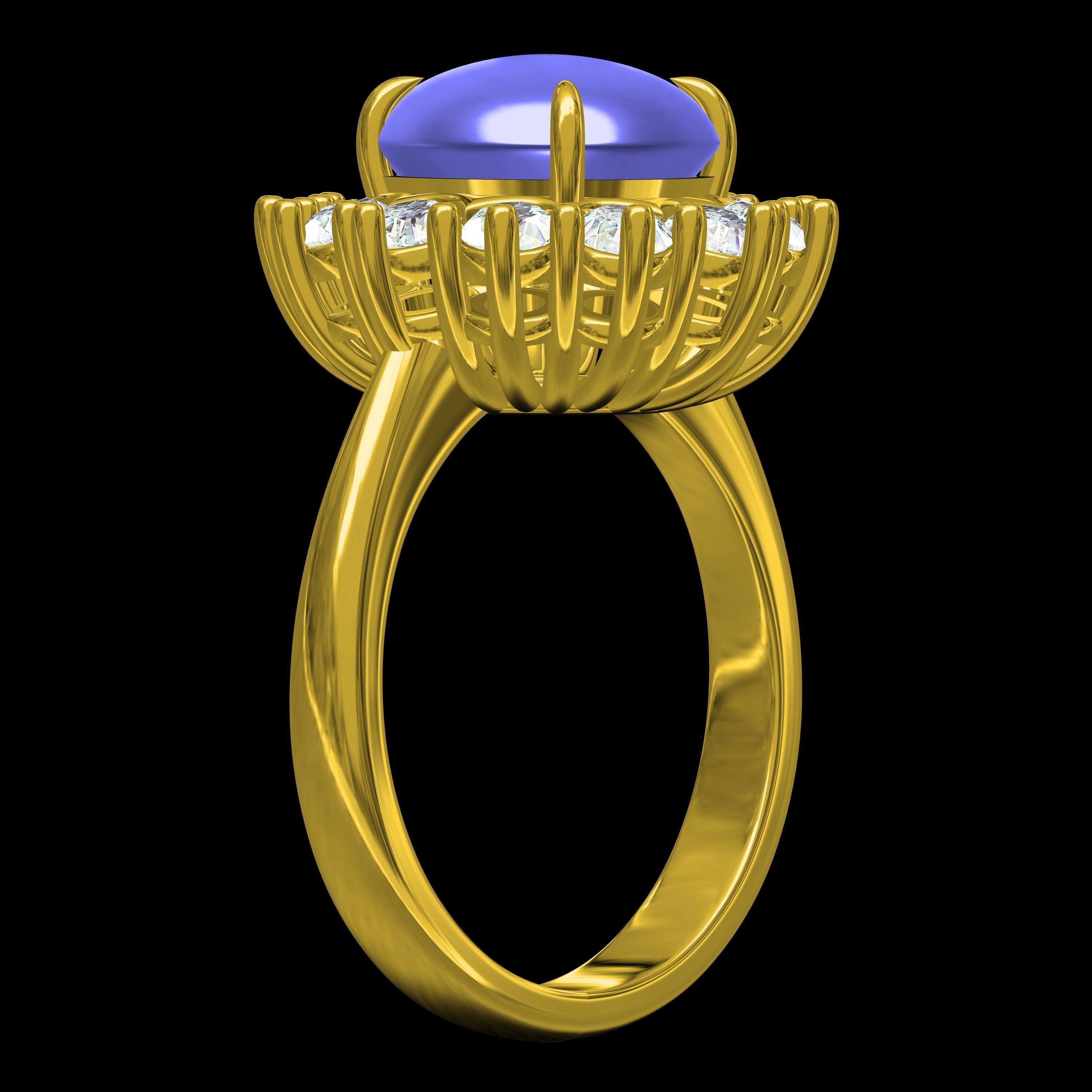 Unique Cabochon Stone Round Diamond Cluster Ring 3D print model_11