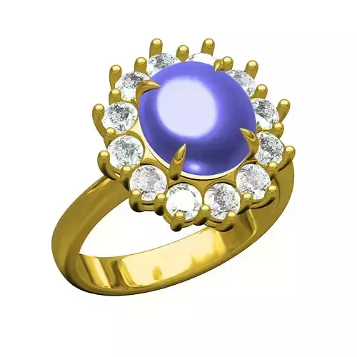 Unique Cabochon Stone Round Diamond Cluster Ring