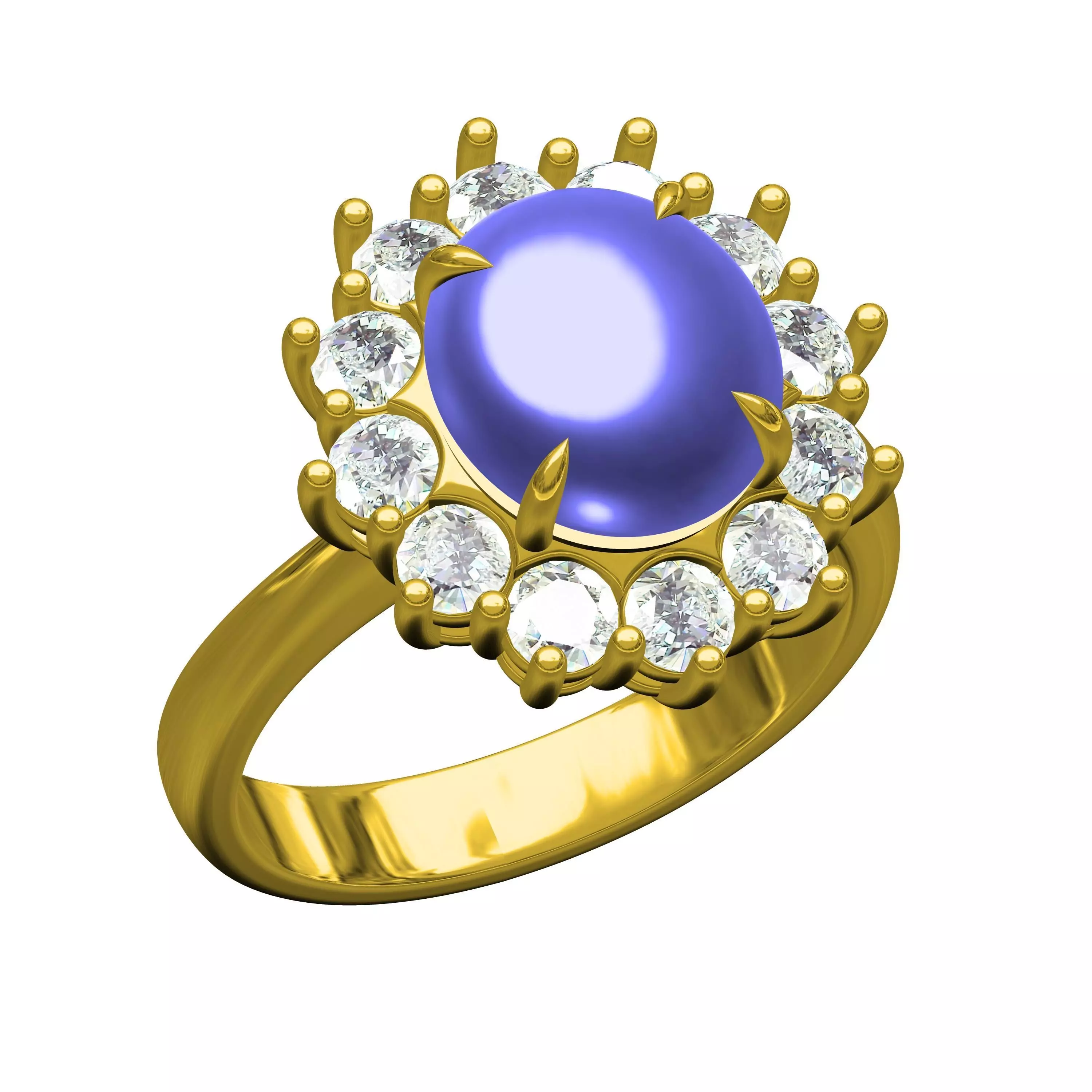 Unique Cabochon Stone Round Diamond Cluster Ring 3D print model_0