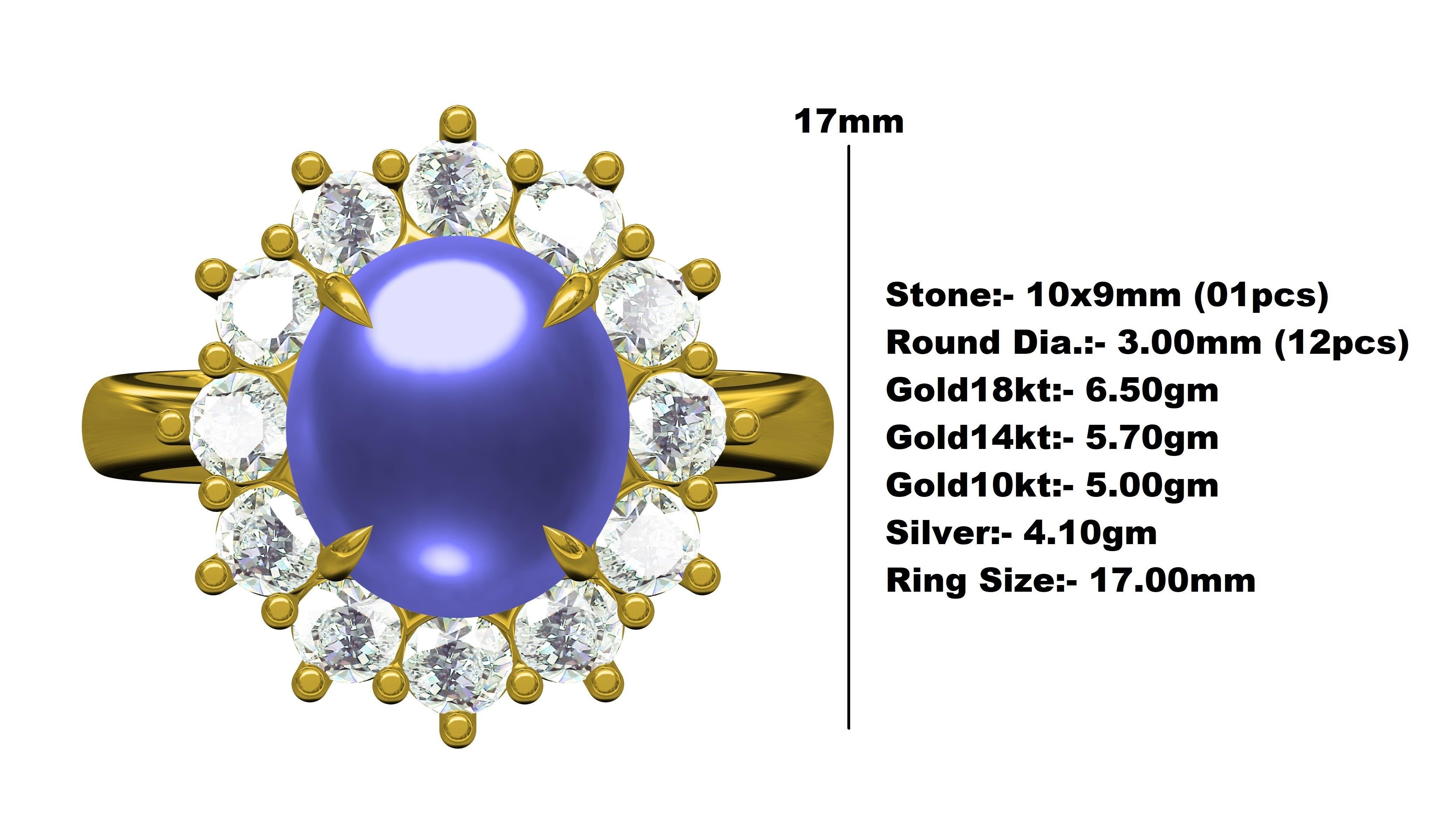 Unique Cabochon Stone Round Diamond Cluster Ring 3D print model_12