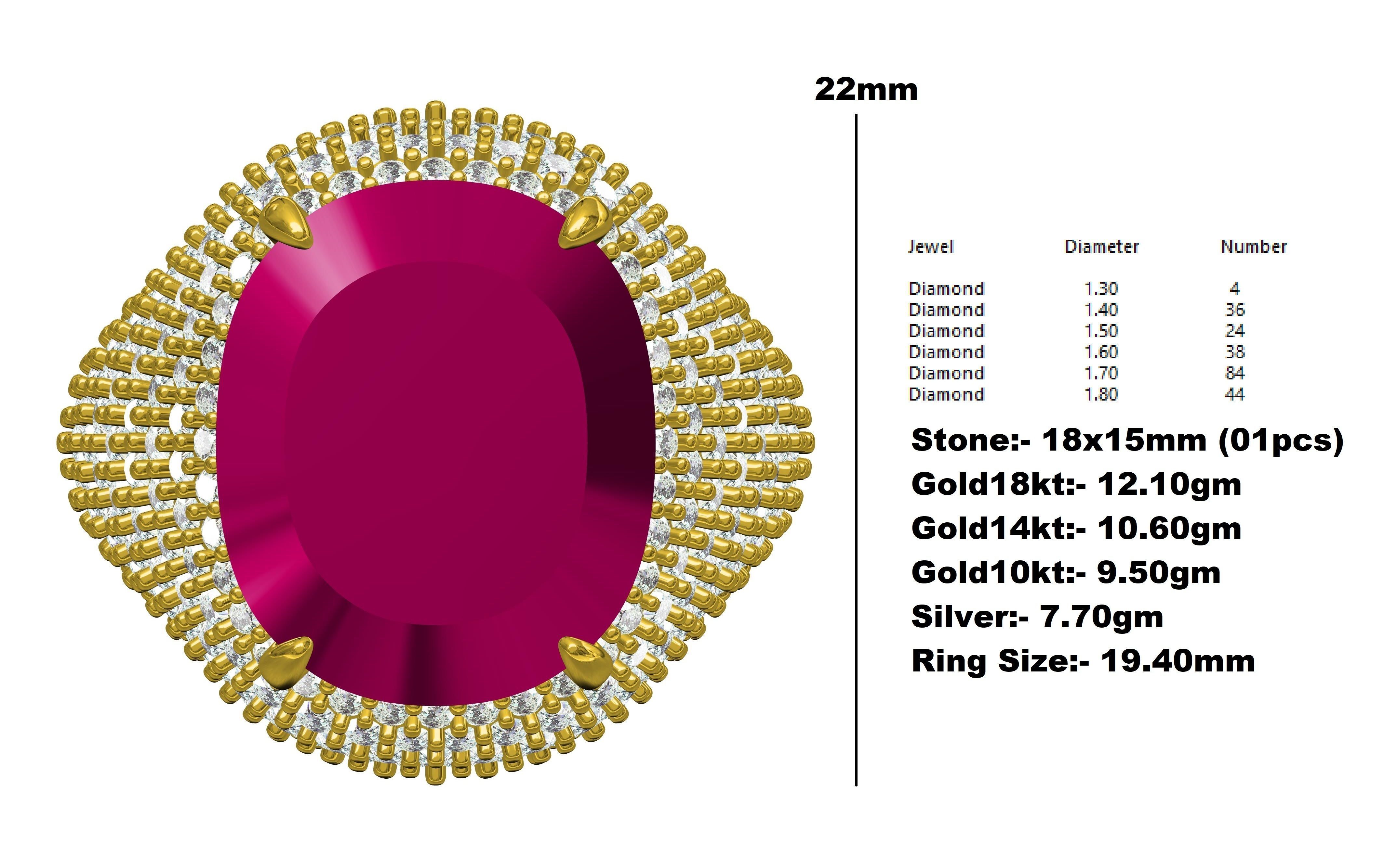 Antique Ruby Cushion Stone Cocktail Ring 3D print model_12