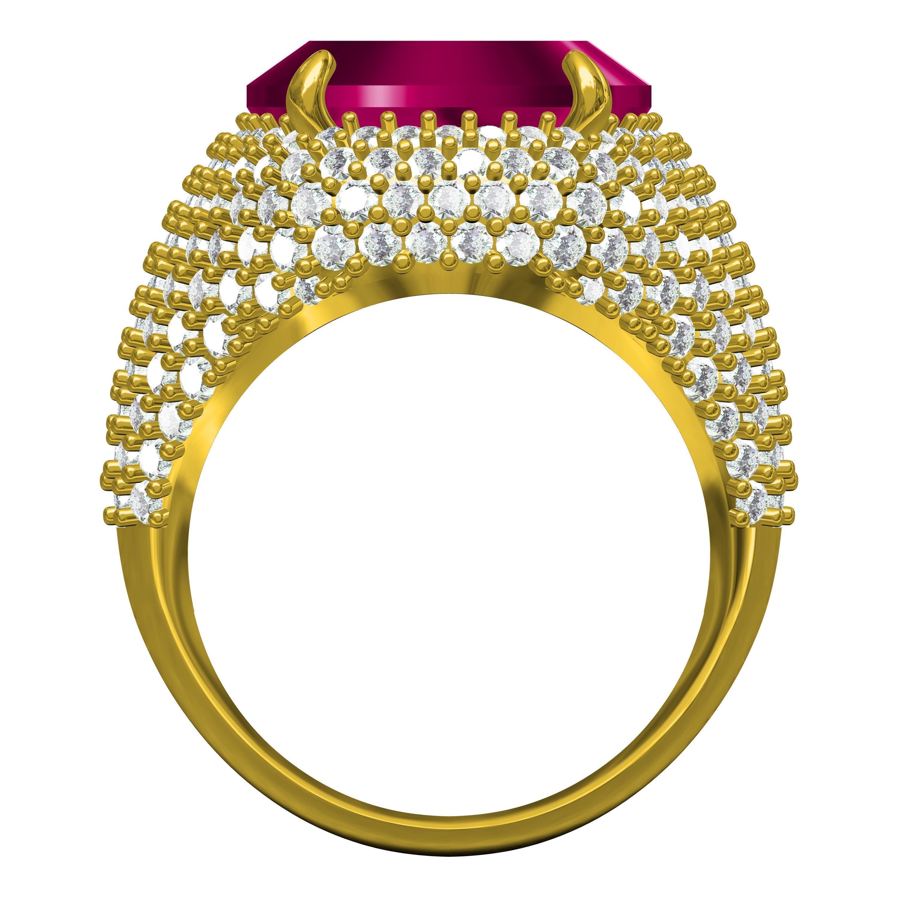 Antique Ruby Cushion Stone Cocktail Ring 3D print model_3