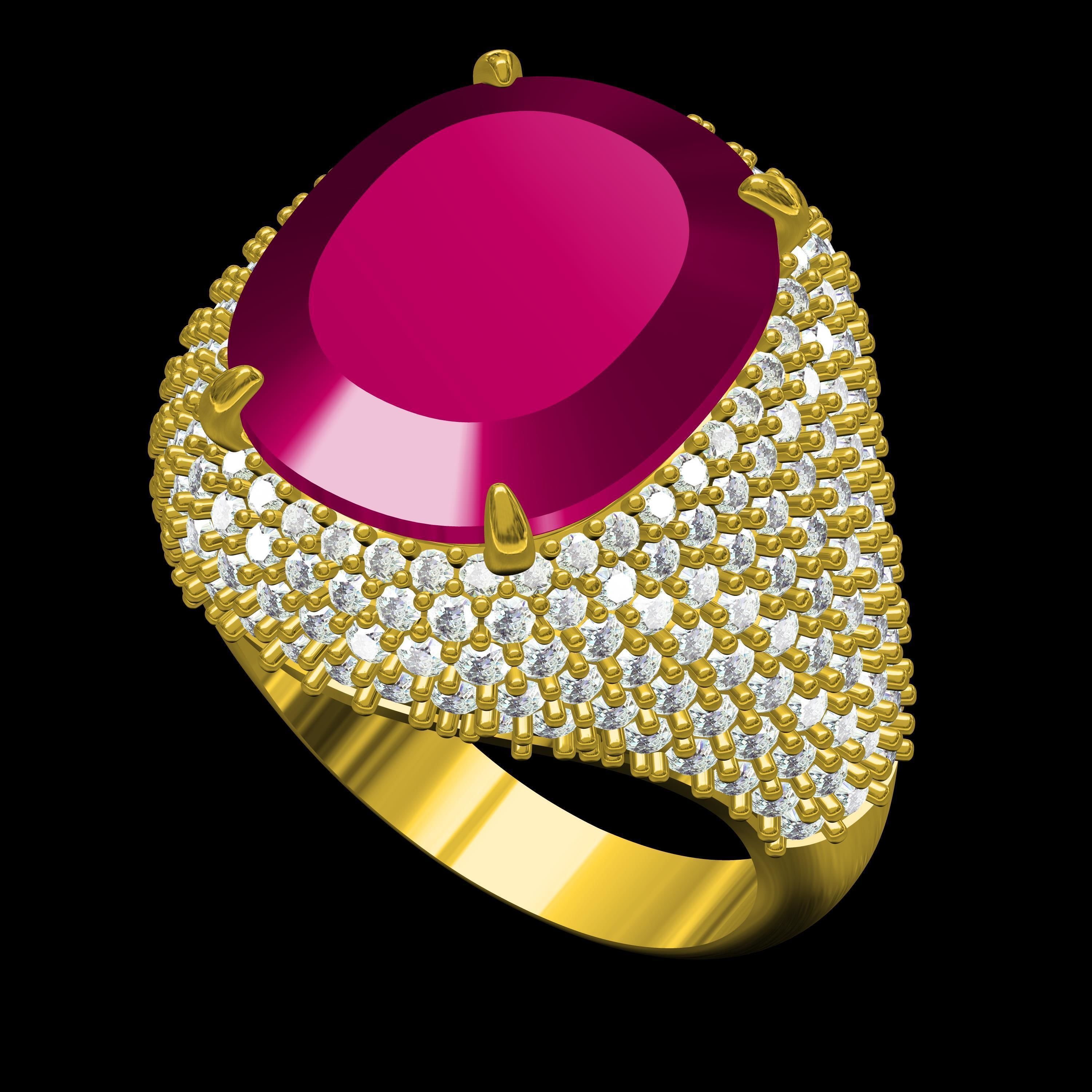 Antique Ruby Cushion Stone Cocktail Ring 3D print model_8