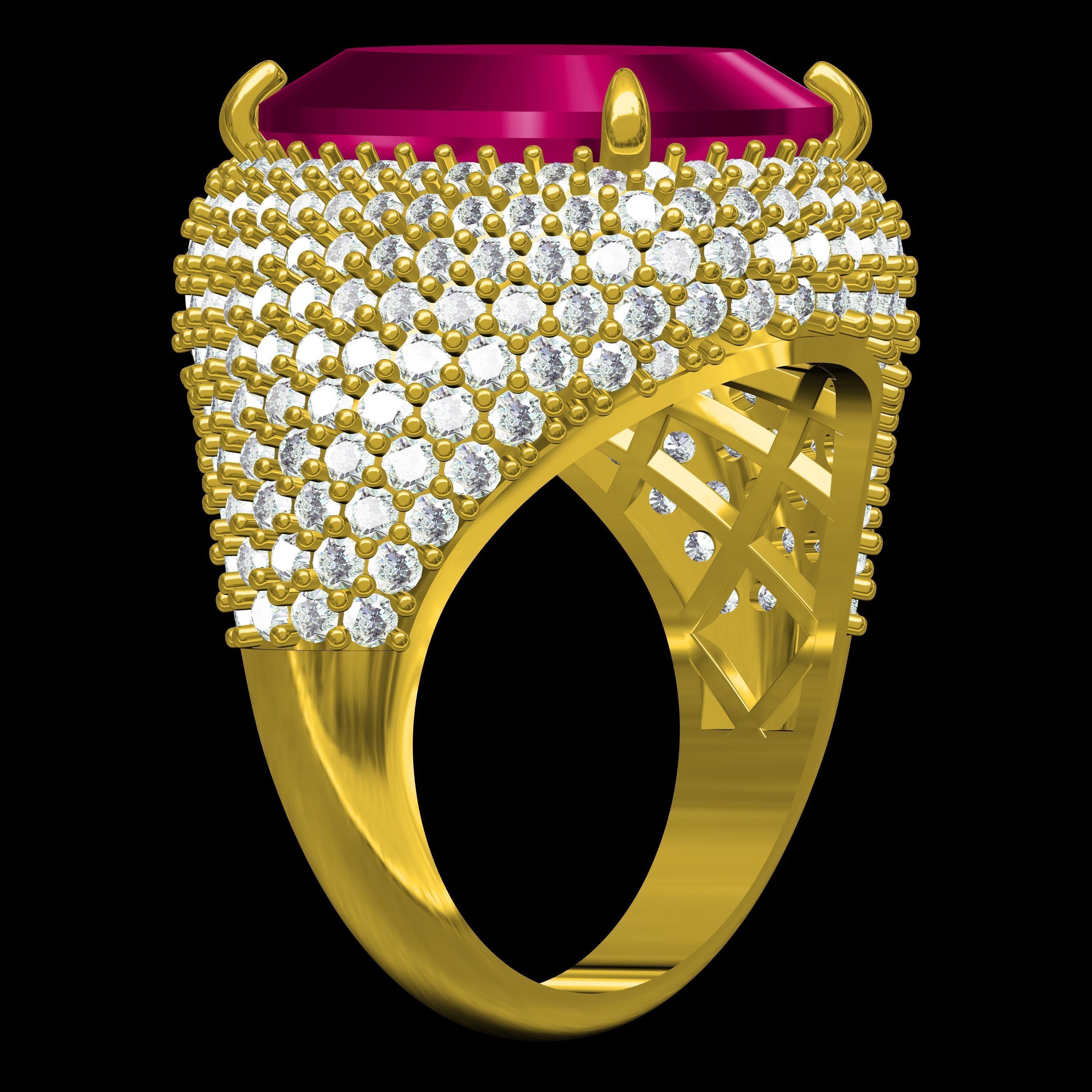 Antique Ruby Cushion Stone Cocktail Ring 3D print model_11
