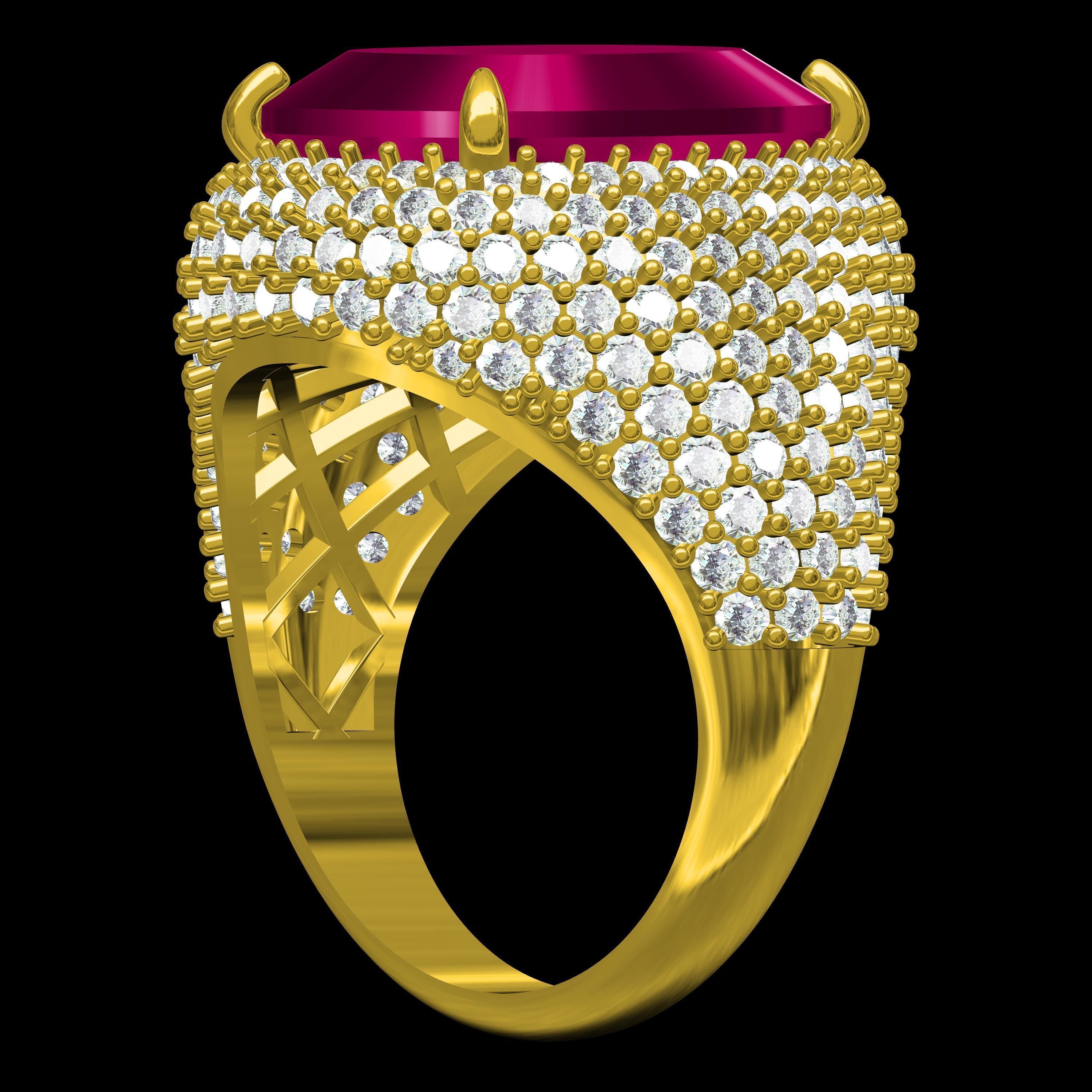 Antique Ruby Cushion Stone Cocktail Ring 3D print model_10