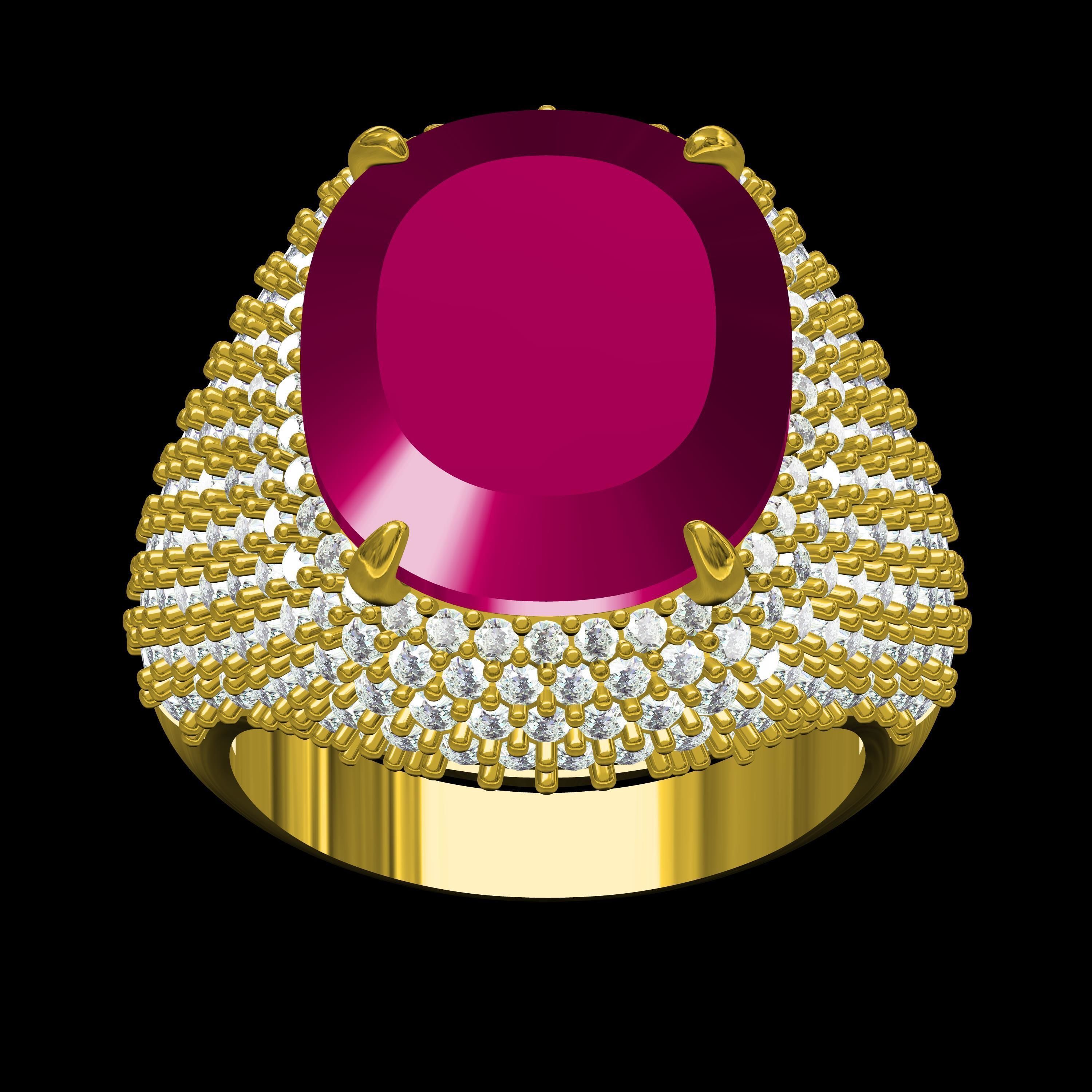 Antique Ruby Cushion Stone Cocktail Ring 3D print model_7