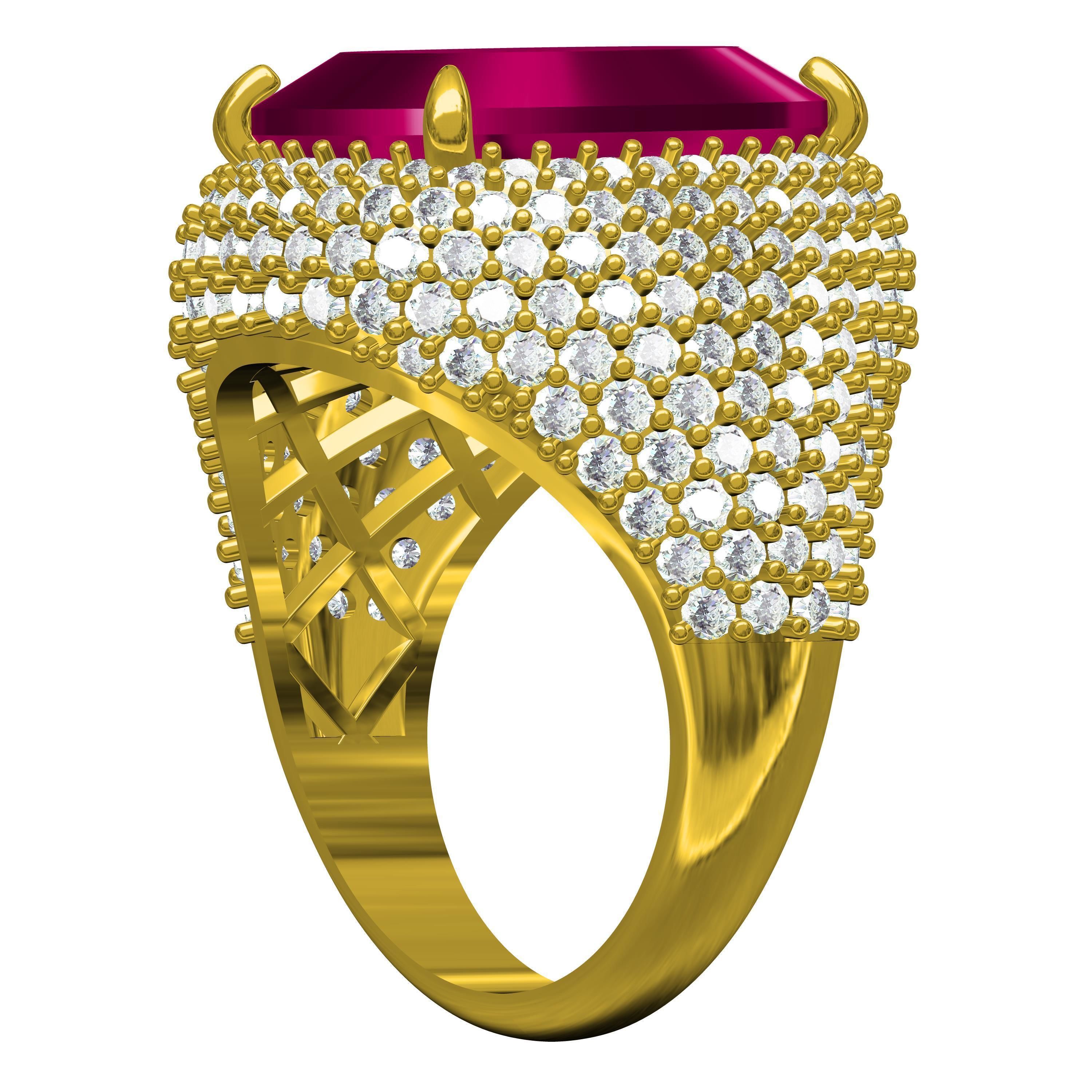 Antique Ruby Cushion Stone Cocktail Ring 3D print model_5