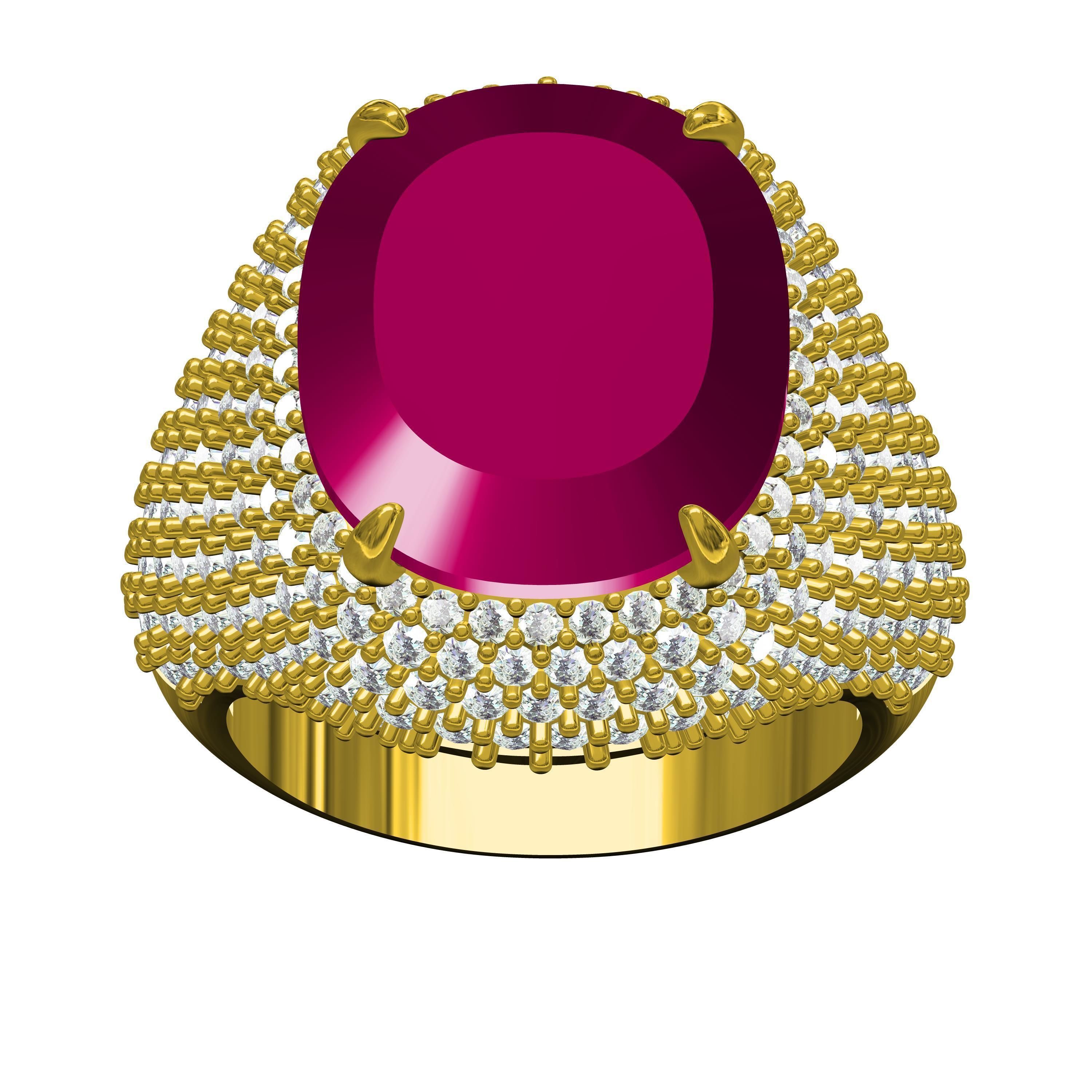 Antique Ruby Cushion Stone Cocktail Ring 3D print model_2