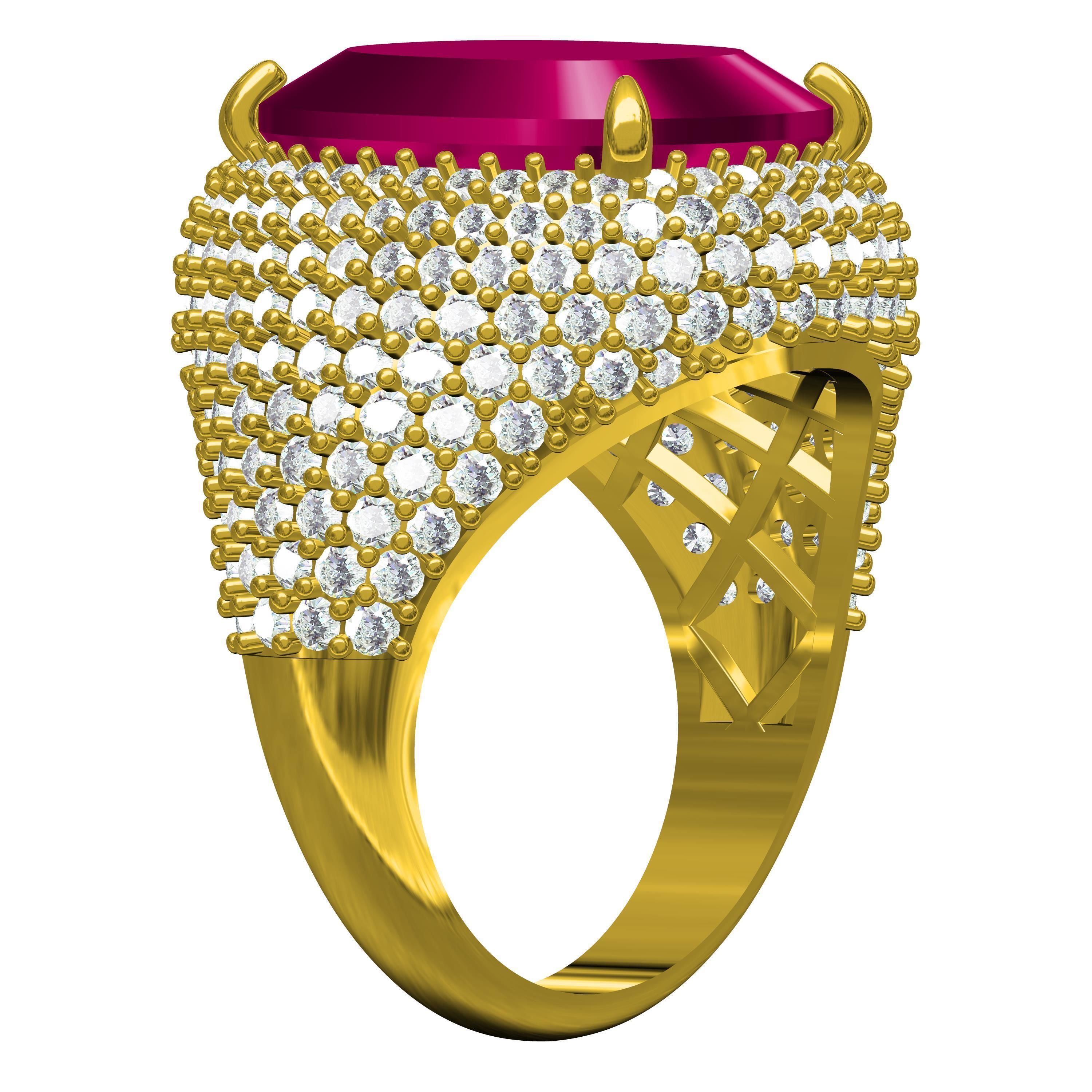 Antique Ruby Cushion Stone Cocktail Ring 3D print model_6