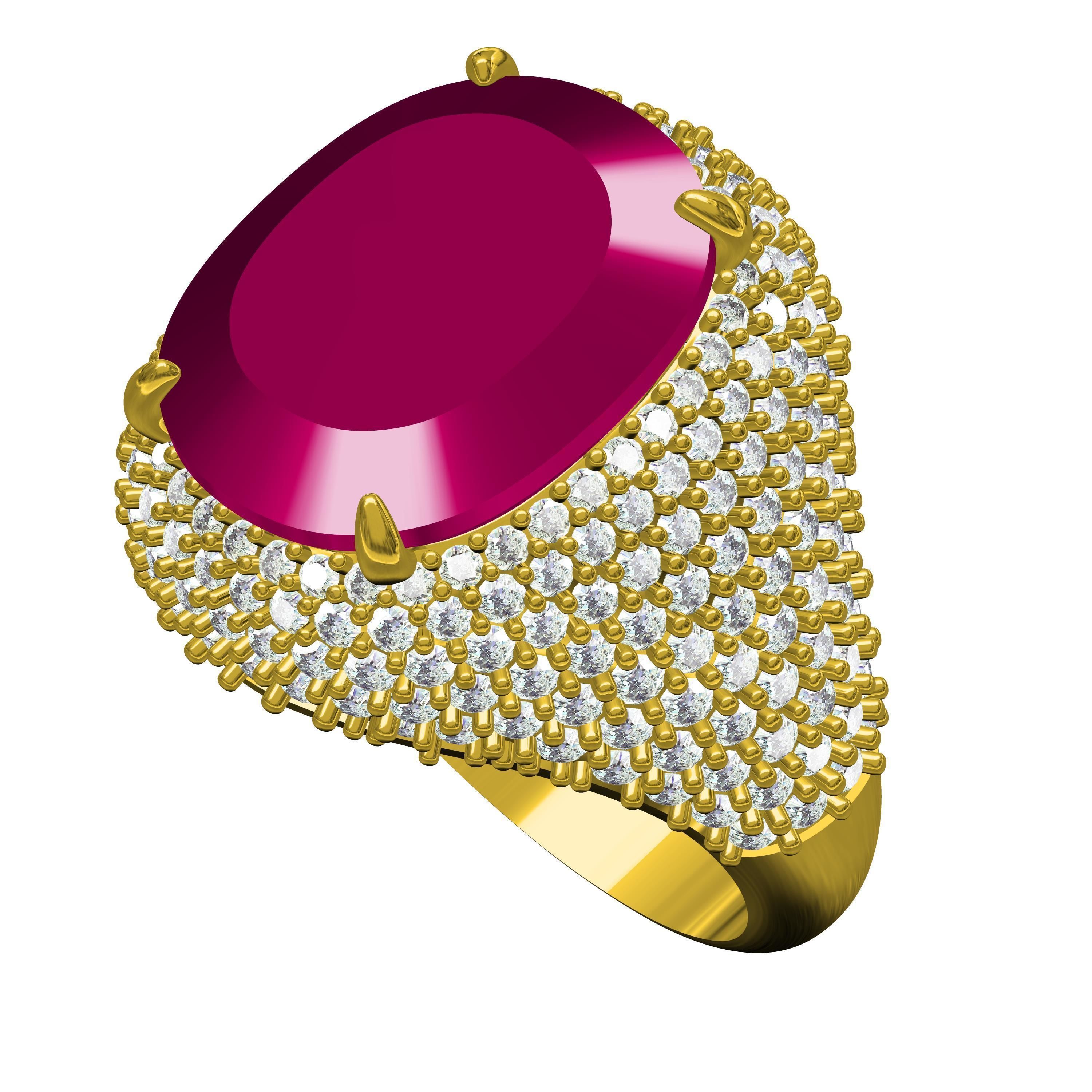 Antique Ruby Cushion Stone Cocktail Ring 3D print model_1