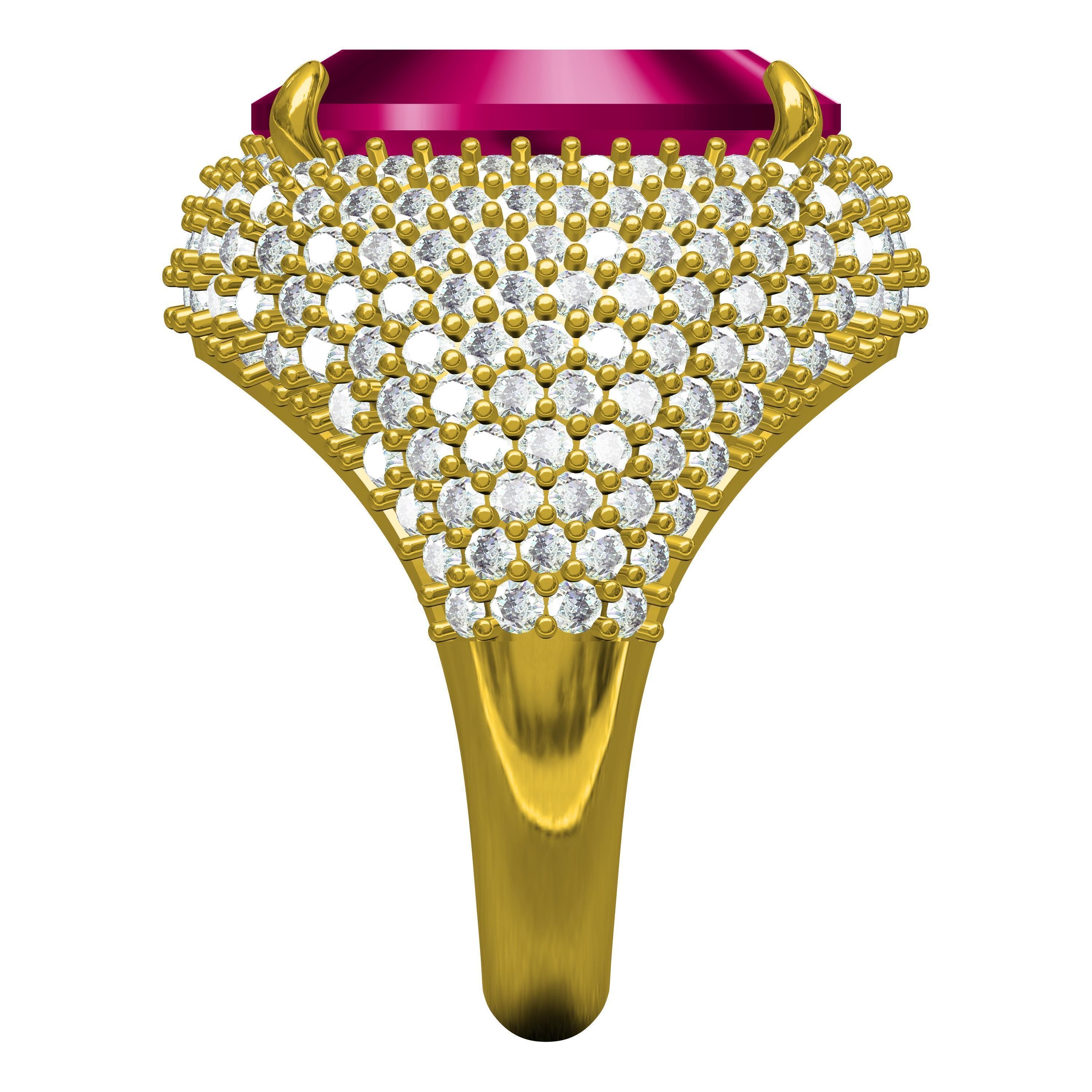 Antique Ruby Cushion Stone Cocktail Ring 3D print model_4