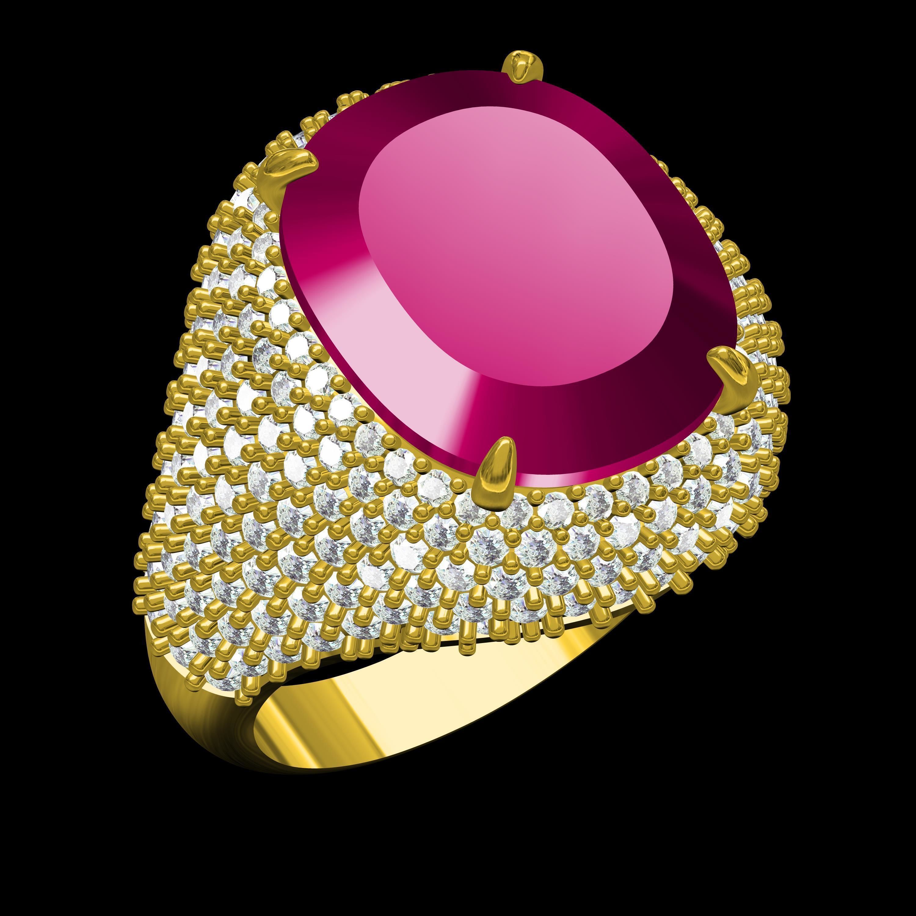 Antique Ruby Cushion Stone Cocktail Ring 3D print model_9