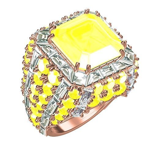 Unique Octagon Stone Round and Baguette Diamond Cocktail Ring 3D print model