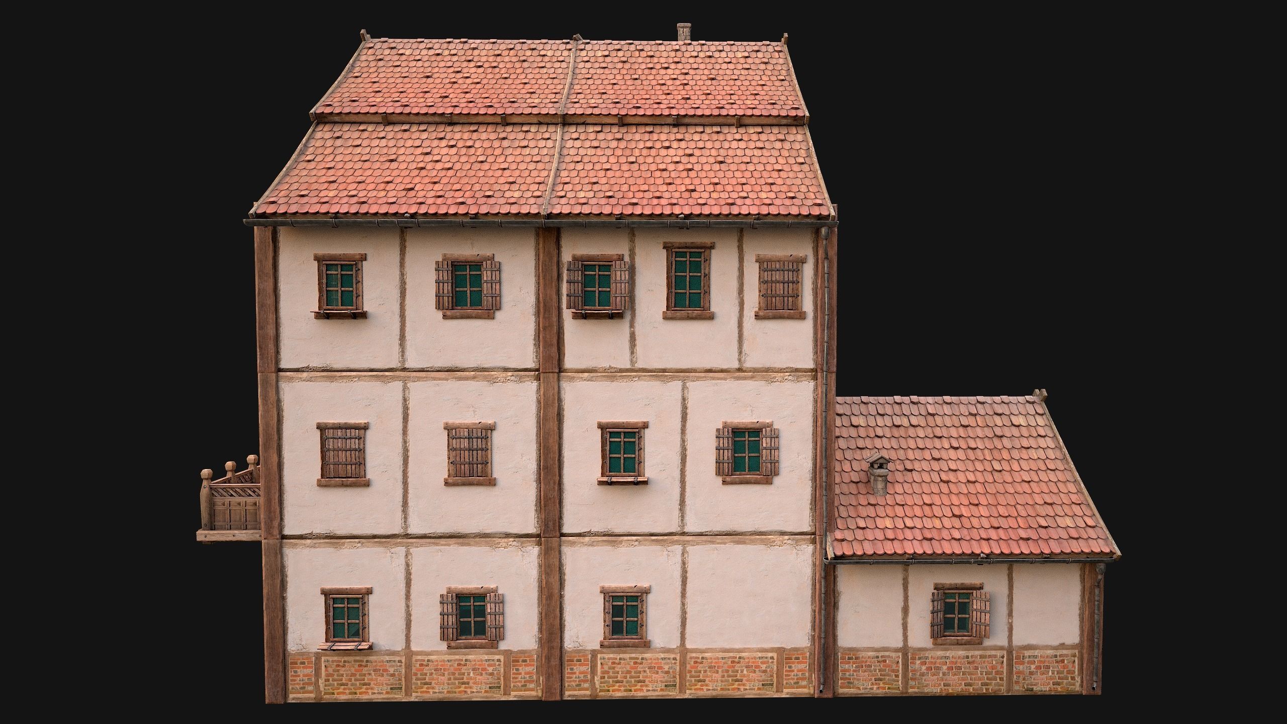 Medieval Town House Hotel Palace Low-poly 3D model_16
