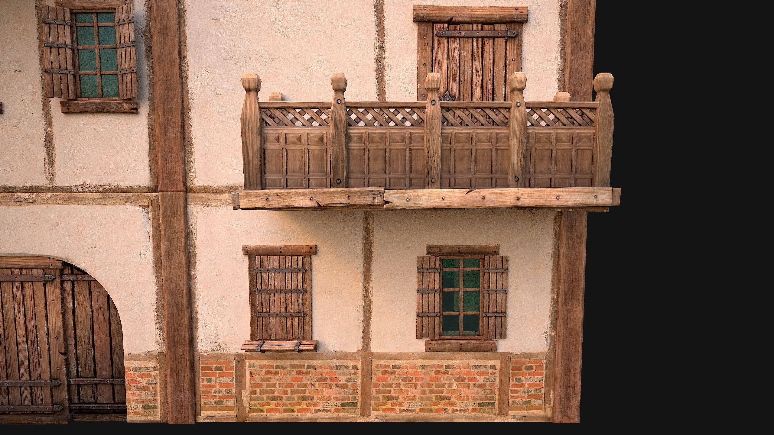 Medieval Town House Hotel Palace Low-poly 3D model_23