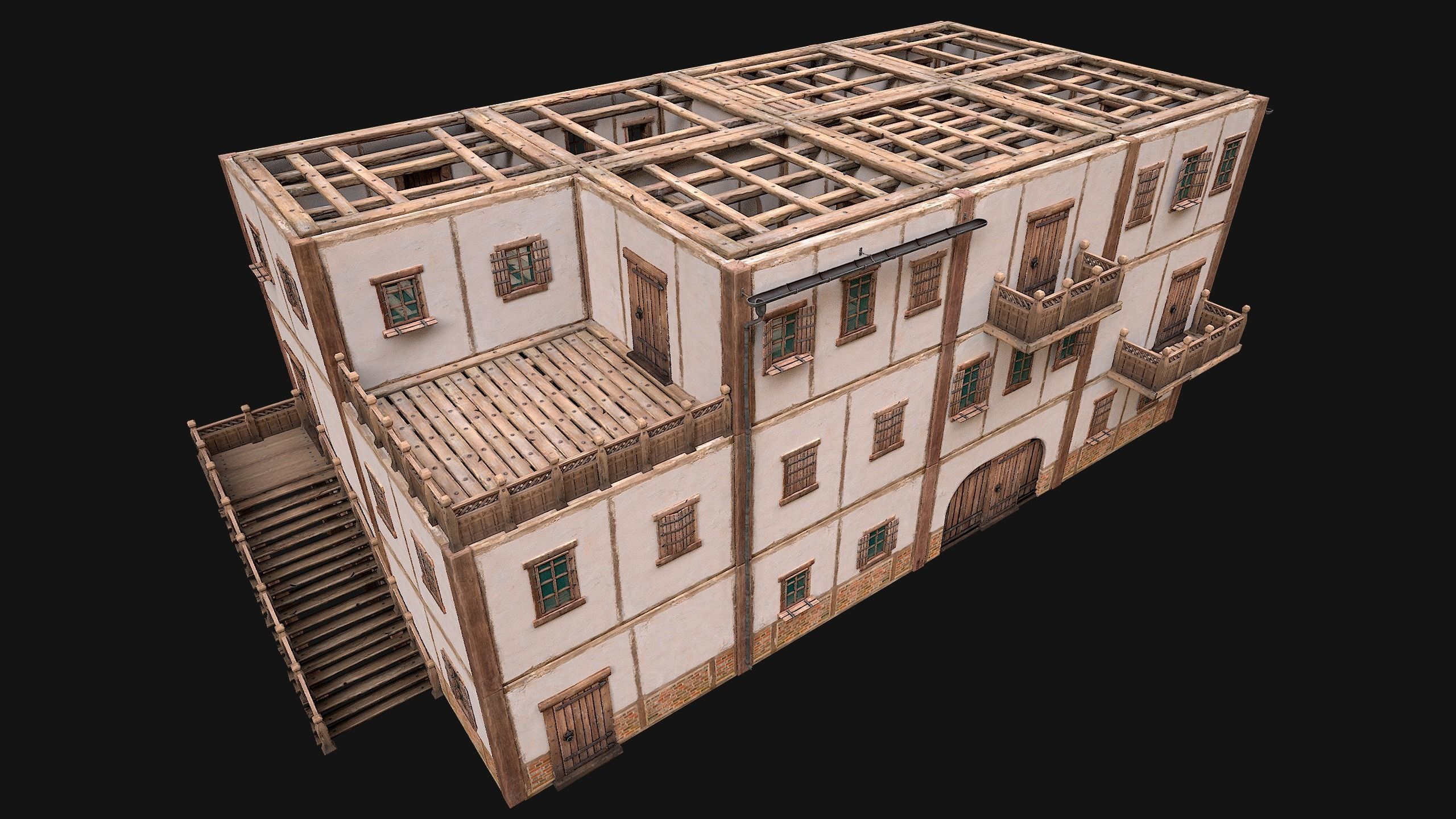 Medieval Town House Hotel Palace Low-poly 3D model_25