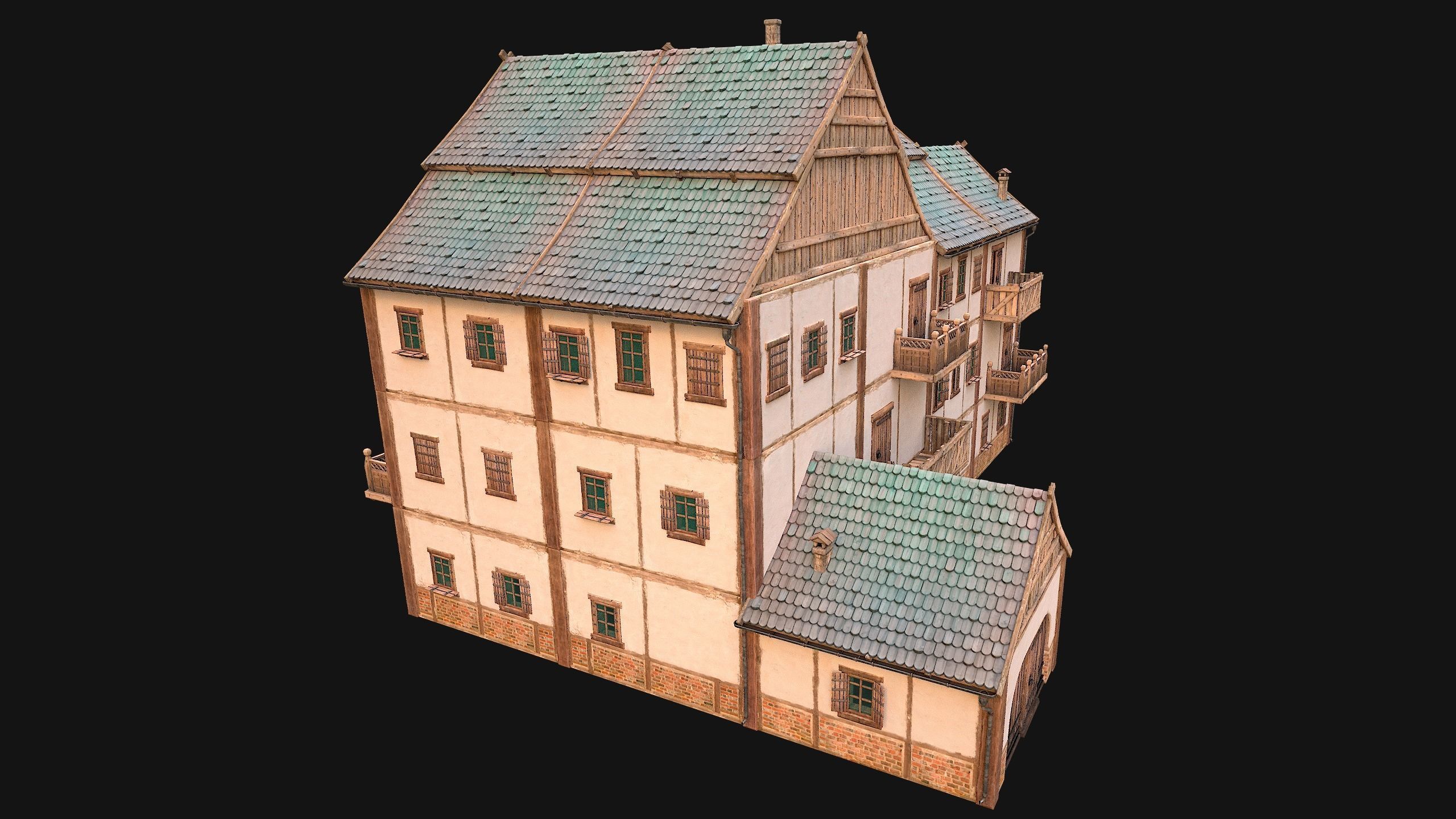 Medieval Town House Hotel Palace Low-poly 3D model_15