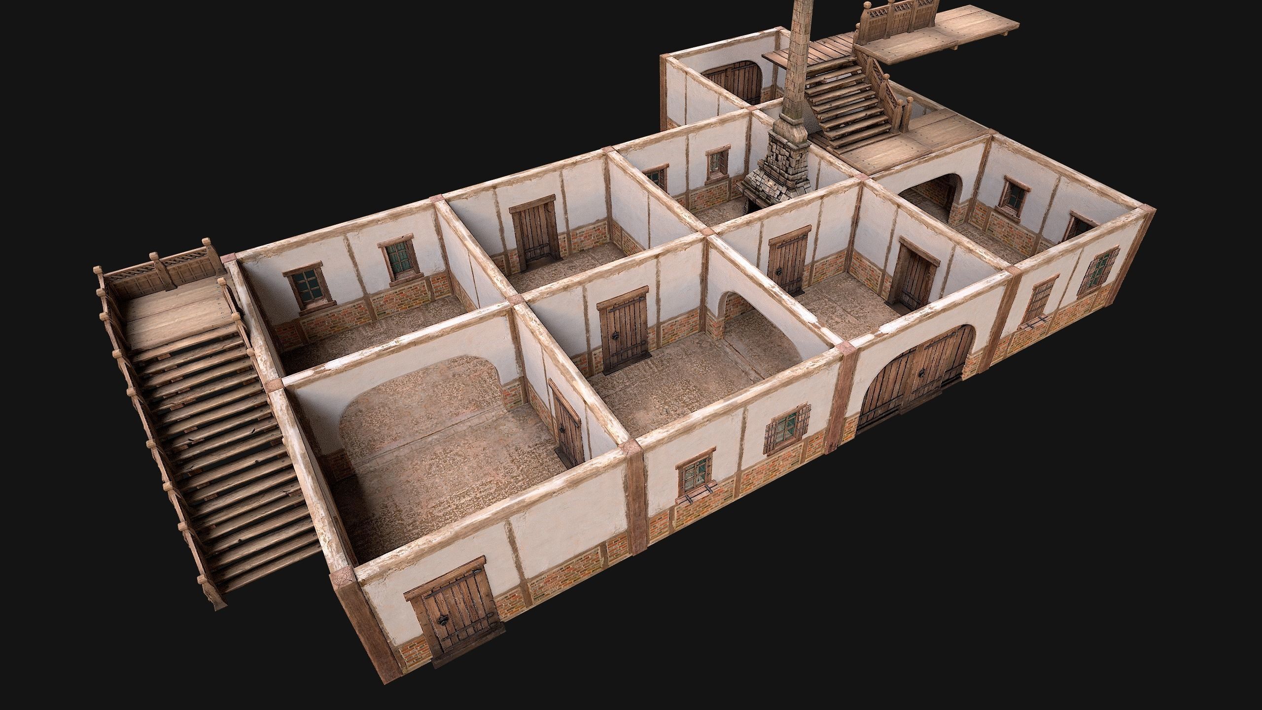 Medieval Town House Hotel Palace Low-poly 3D model_30