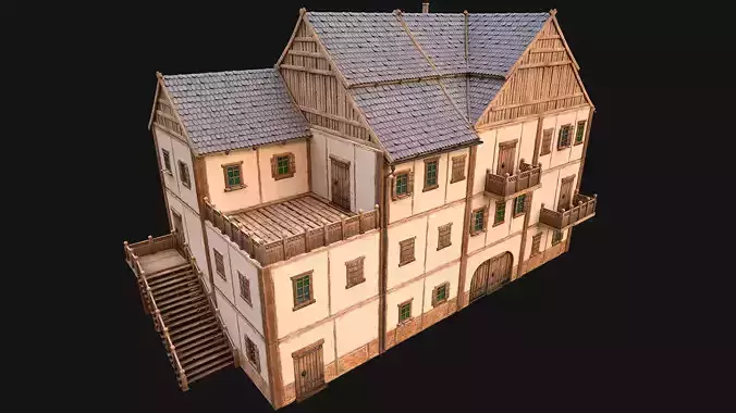 Medieval Town House Hotel Palace Low-poly 3D model Medieval Town House Hotel Palace Low-poly 3D model