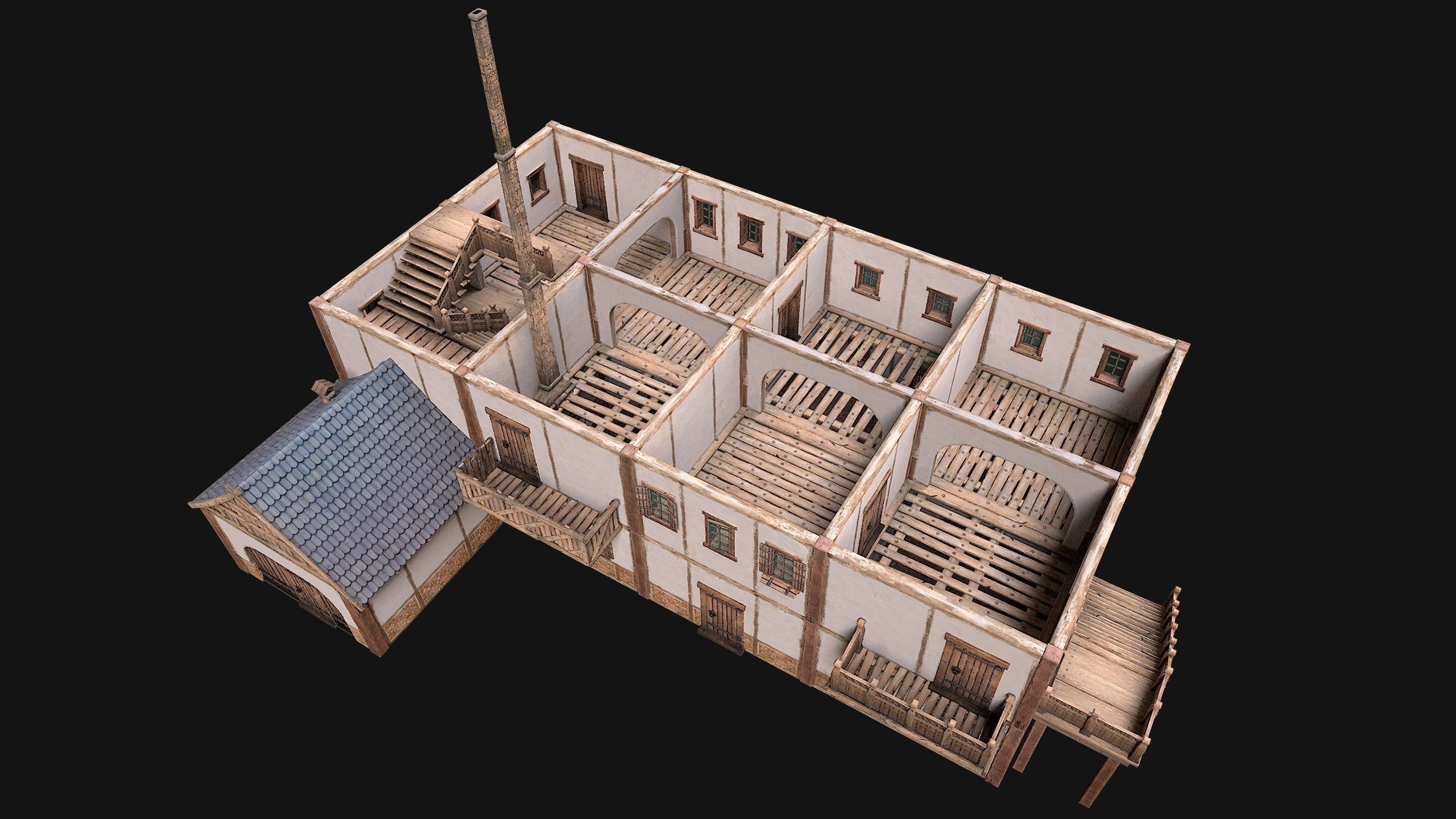Medieval Town House Hotel Palace Low-poly 3D model_28