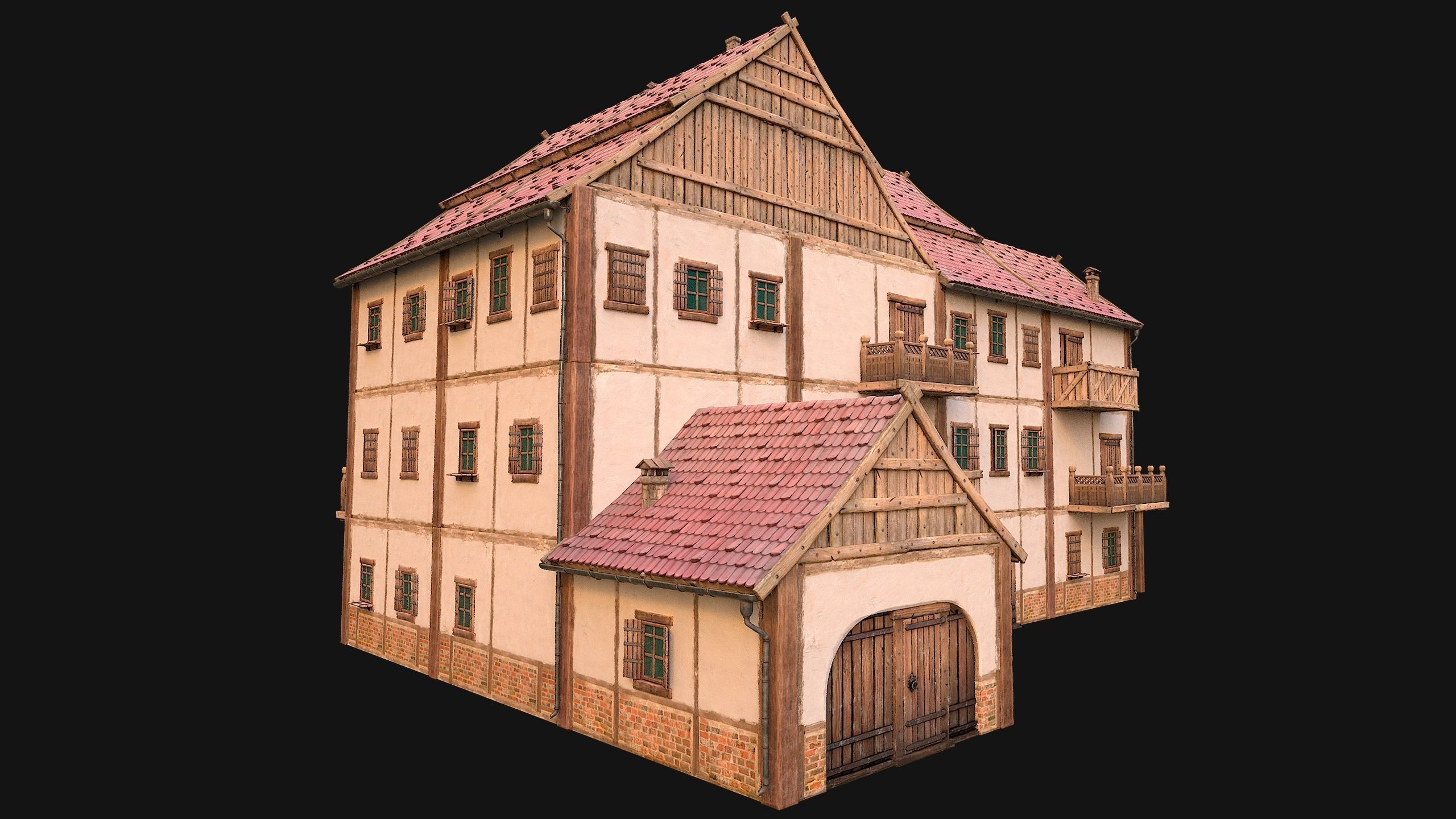 Medieval Town House Hotel Palace Low-poly 3D model_13