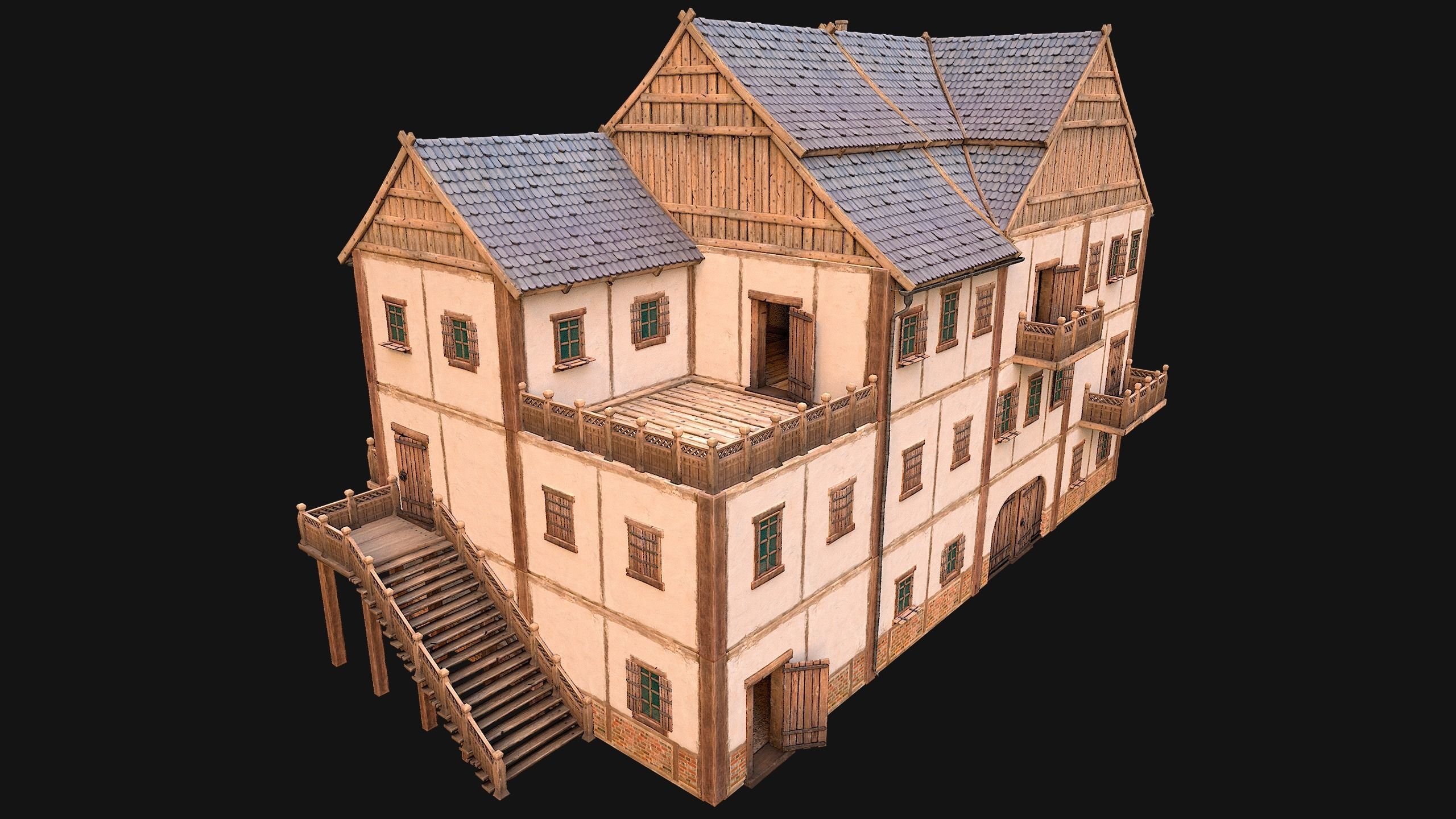 Medieval Town House Hotel Palace Low-poly 3D model_32