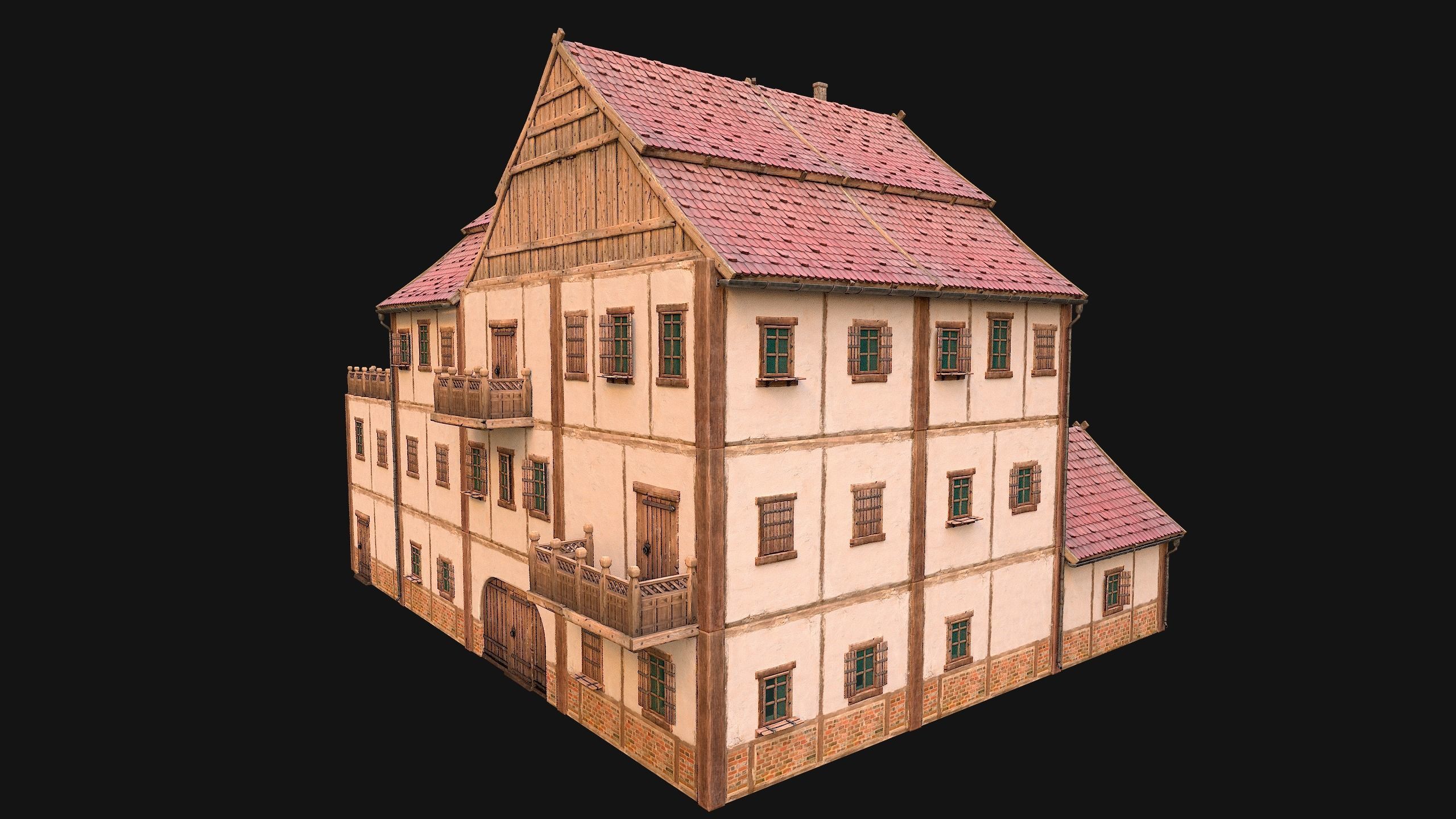 Medieval Town House Hotel Palace Low-poly 3D model_17