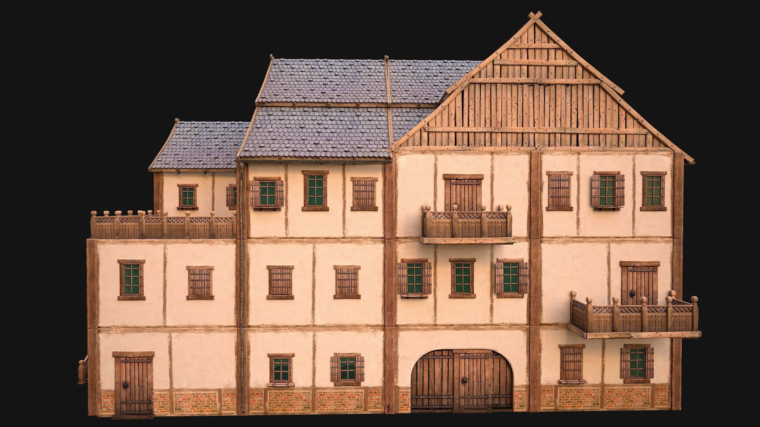 Medieval Town House Hotel Palace Low-poly 3D model_19