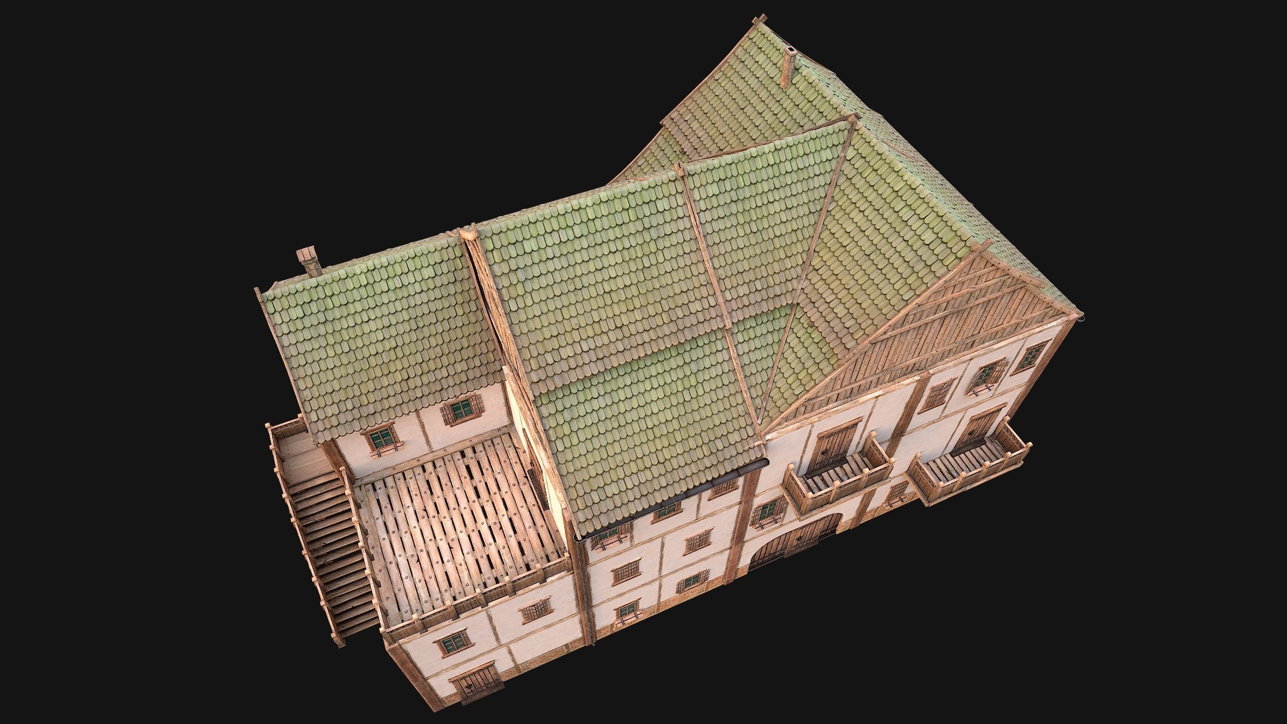 Medieval Town House Hotel Palace Low-poly 3D model_20